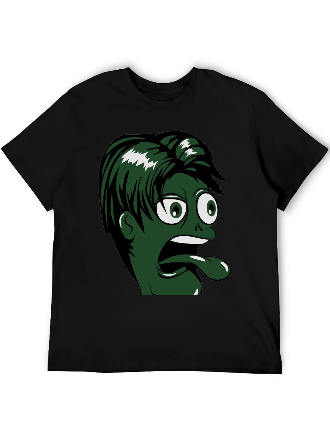Camiseta Negra con Diseño Animado de Cara Verde