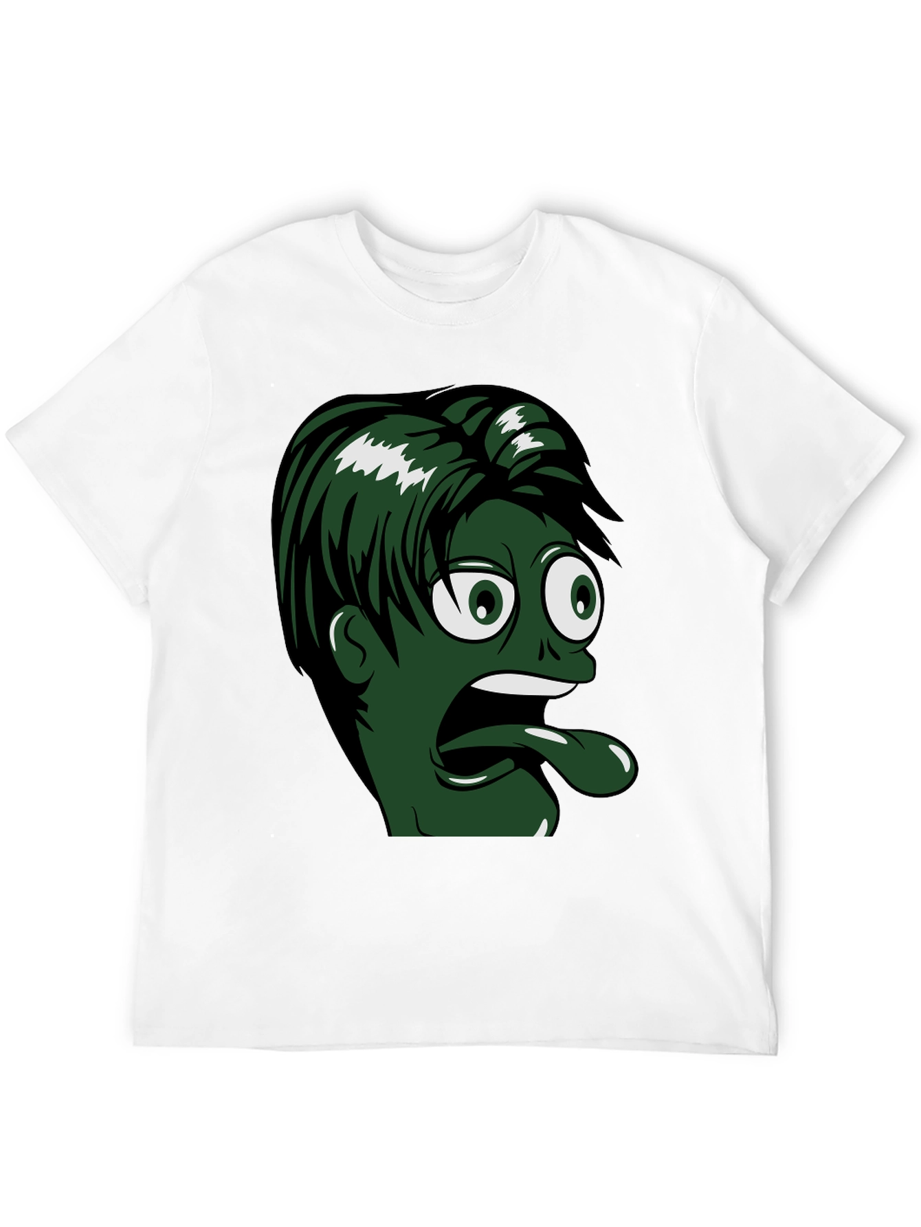 Camiseta Negra con Diseño Animado de Cara Verde
