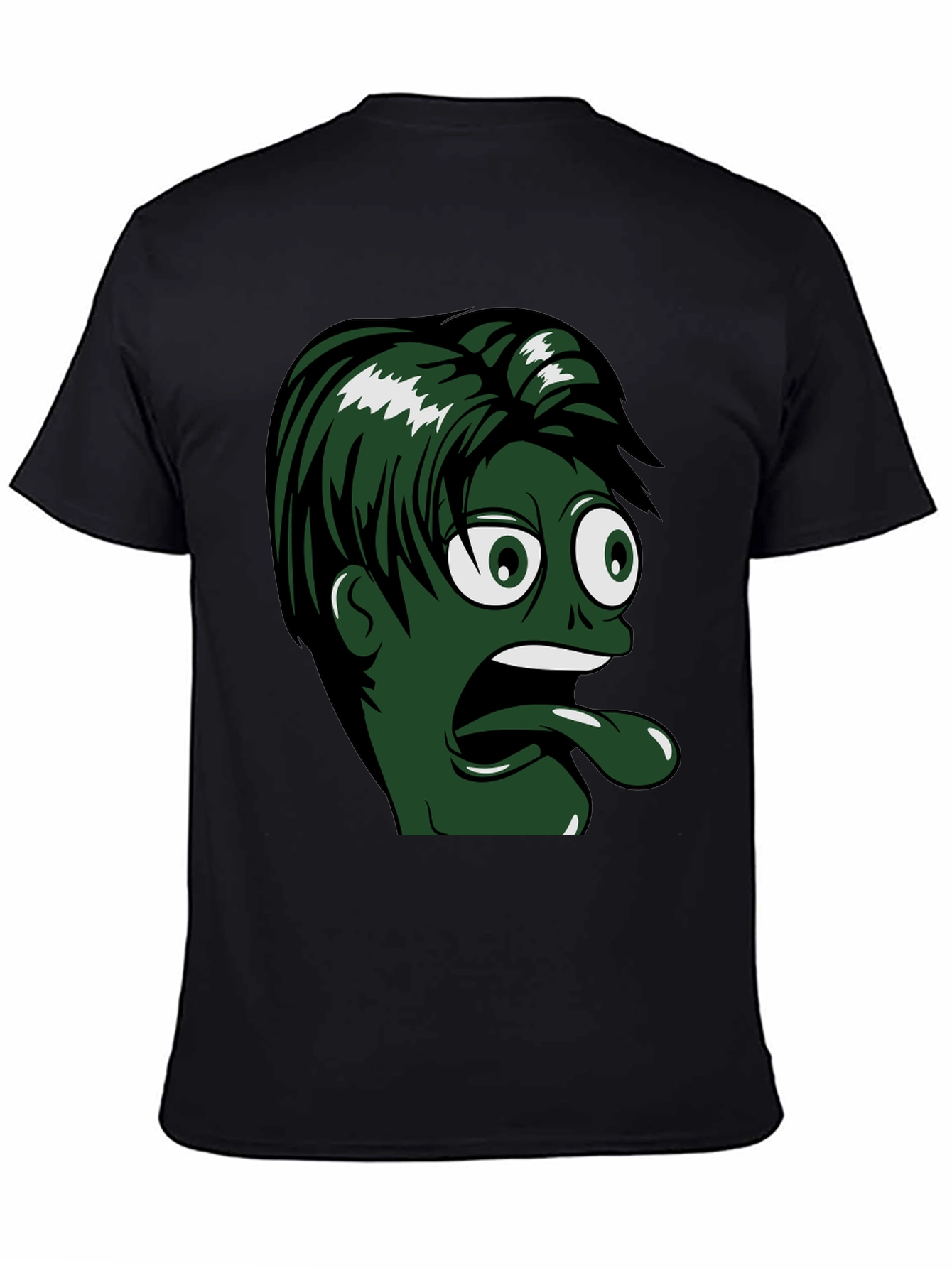 Camiseta Negra con Diseño Animado de Cara Verde