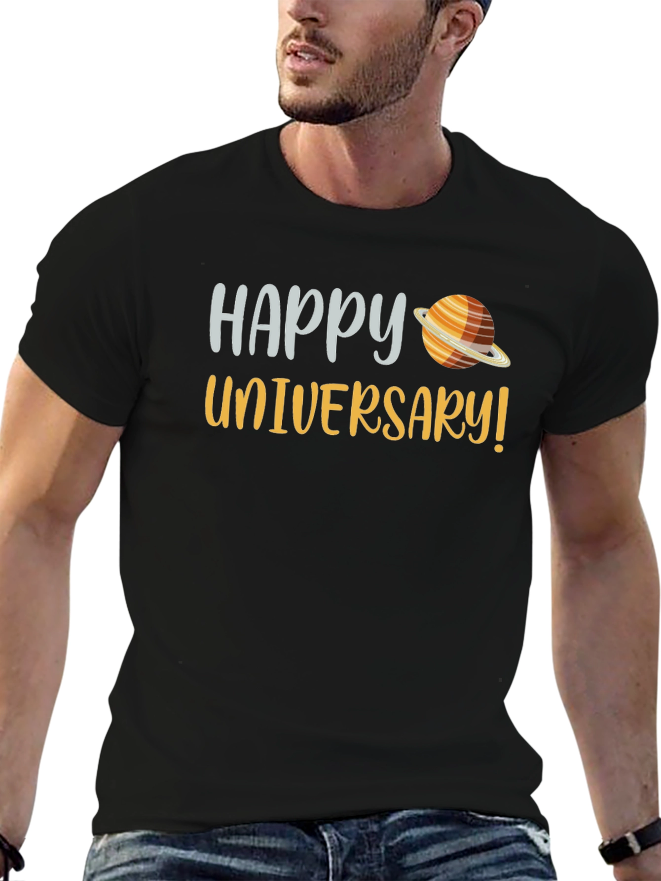 Camiseta Negra Feliz Universario Espacial