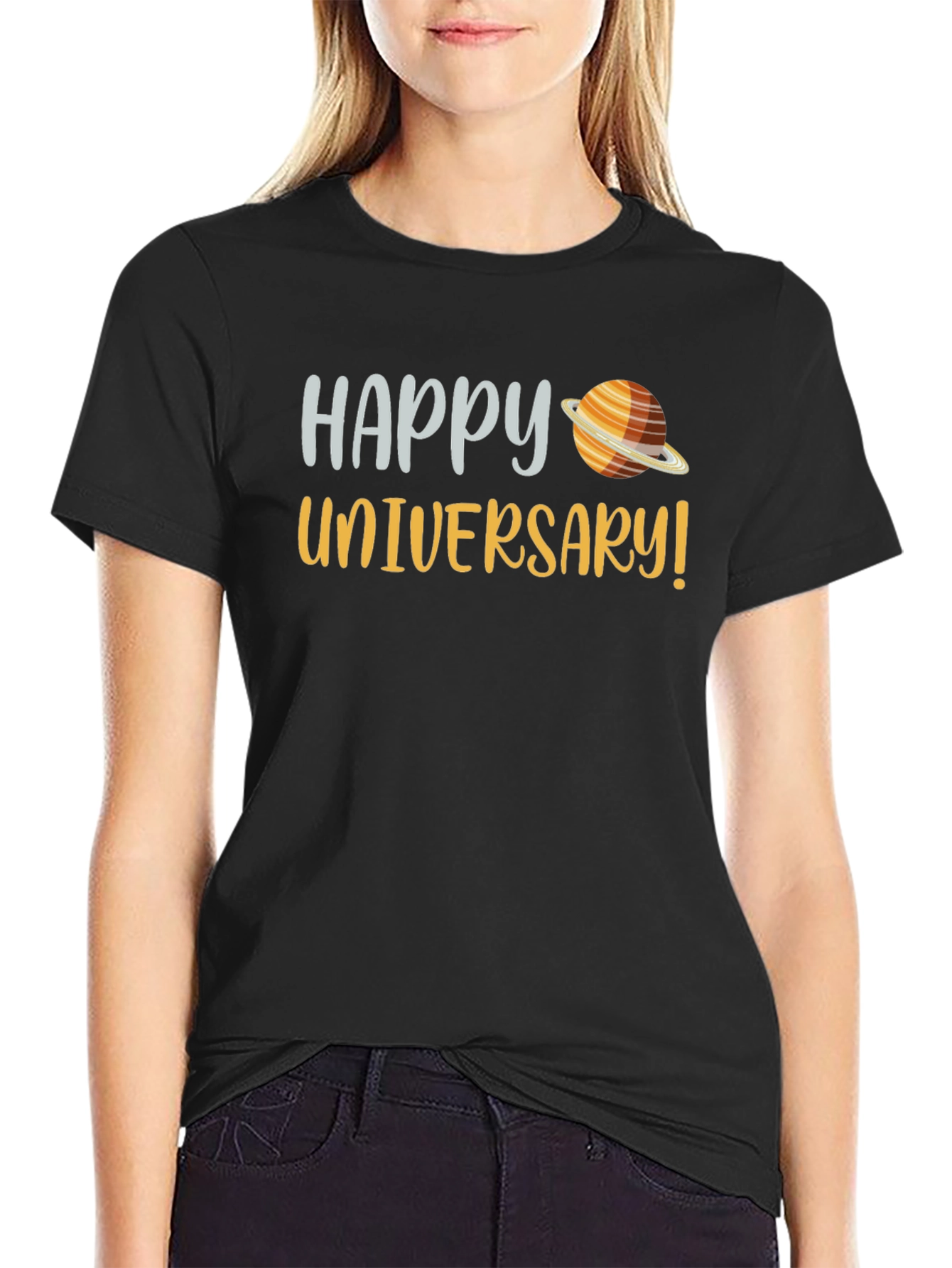 Camiseta Negra Feliz Universario Espacial