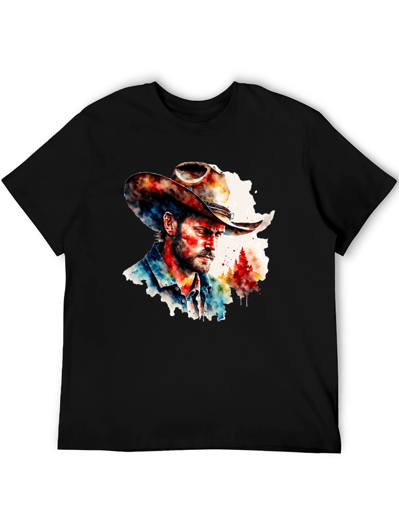 Camiseta Negra con Diseño Vaquero Acuarela
