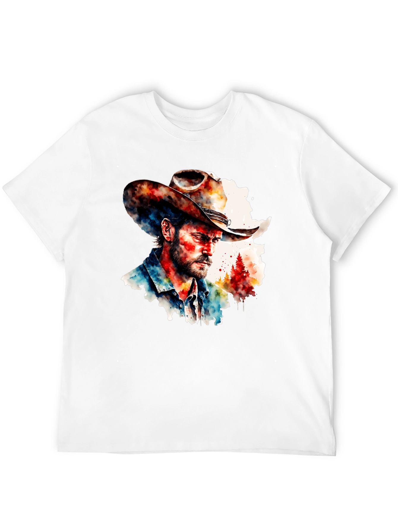 Camiseta Negra con Diseño Vaquero Acuarela
