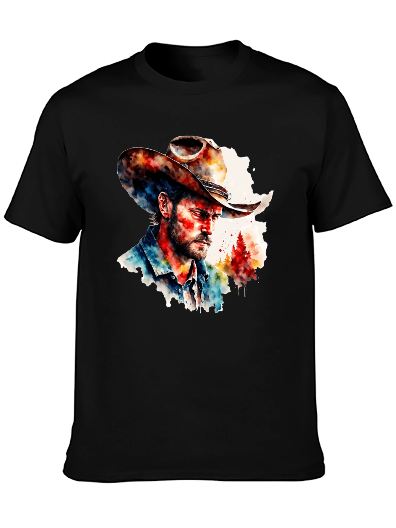 Camiseta Negra con Diseño Vaquero Acuarela