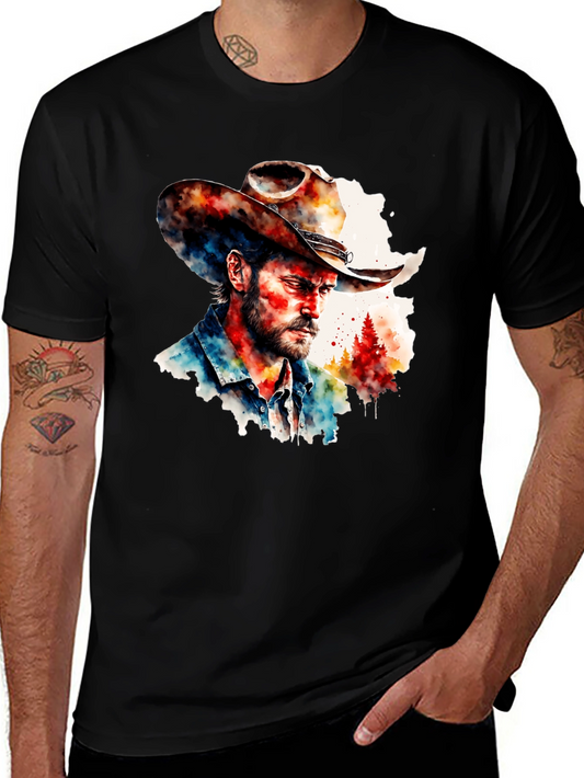Camiseta Negra con Diseño Vaquero Acuarela