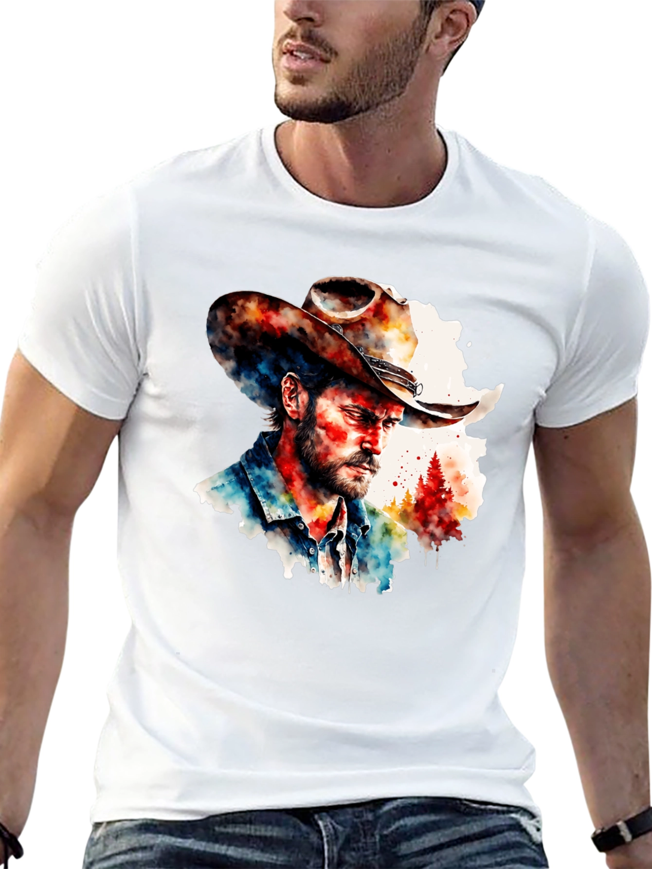 Camiseta Negra con Diseño Vaquero Acuarela