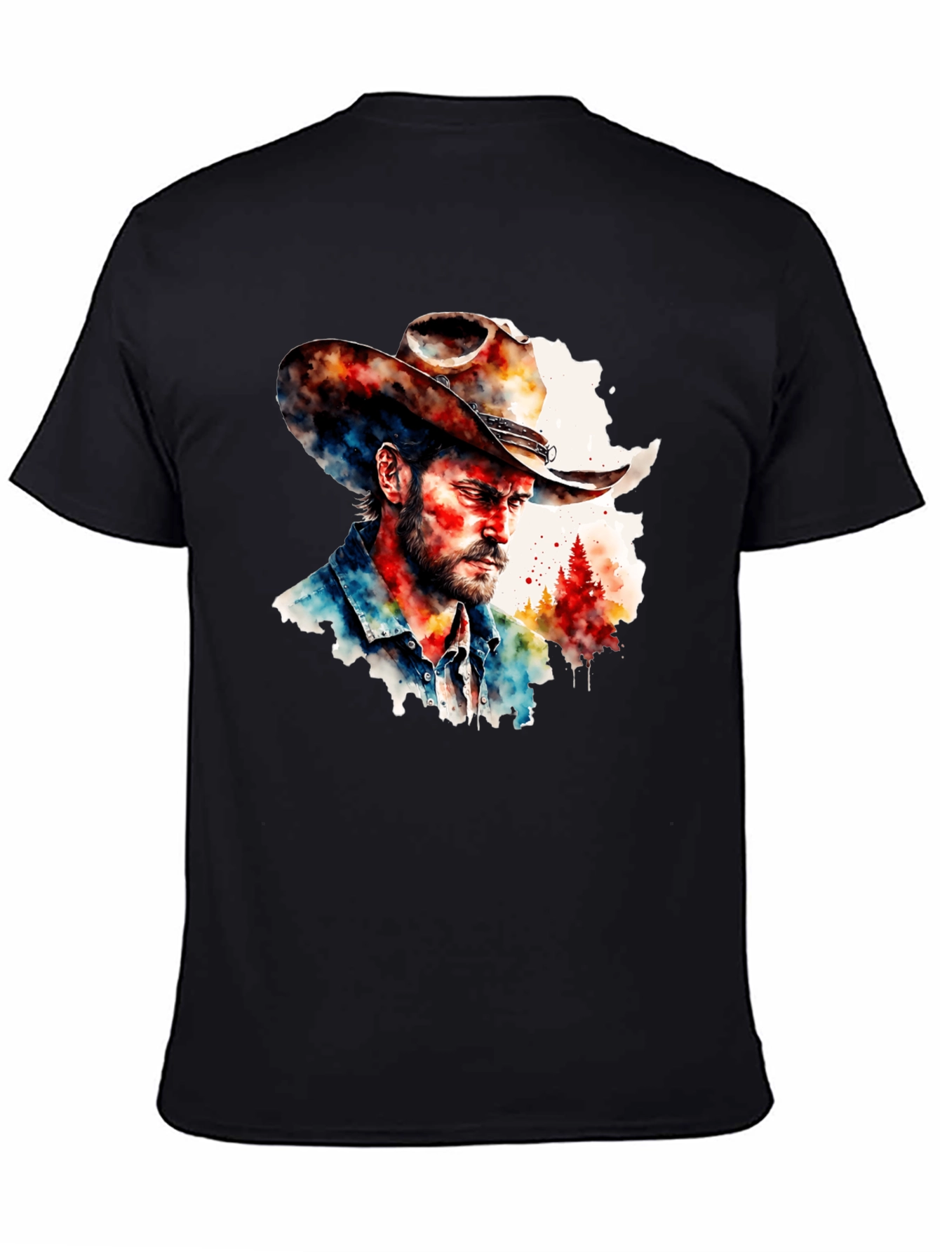Camiseta Negra con Diseño Vaquero Acuarela