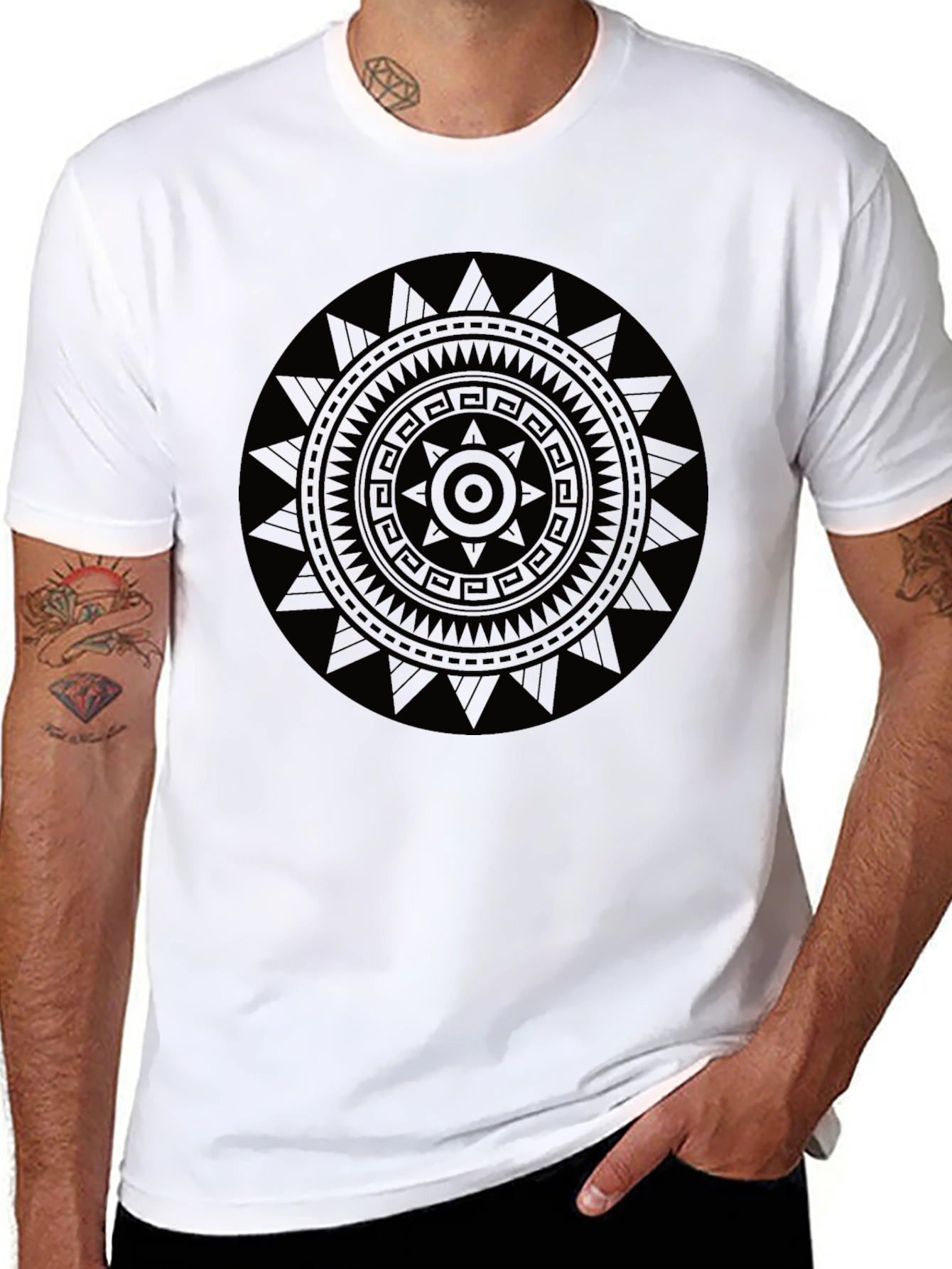 Camiseta Negra Hombre con Diseño Mandala Étnico