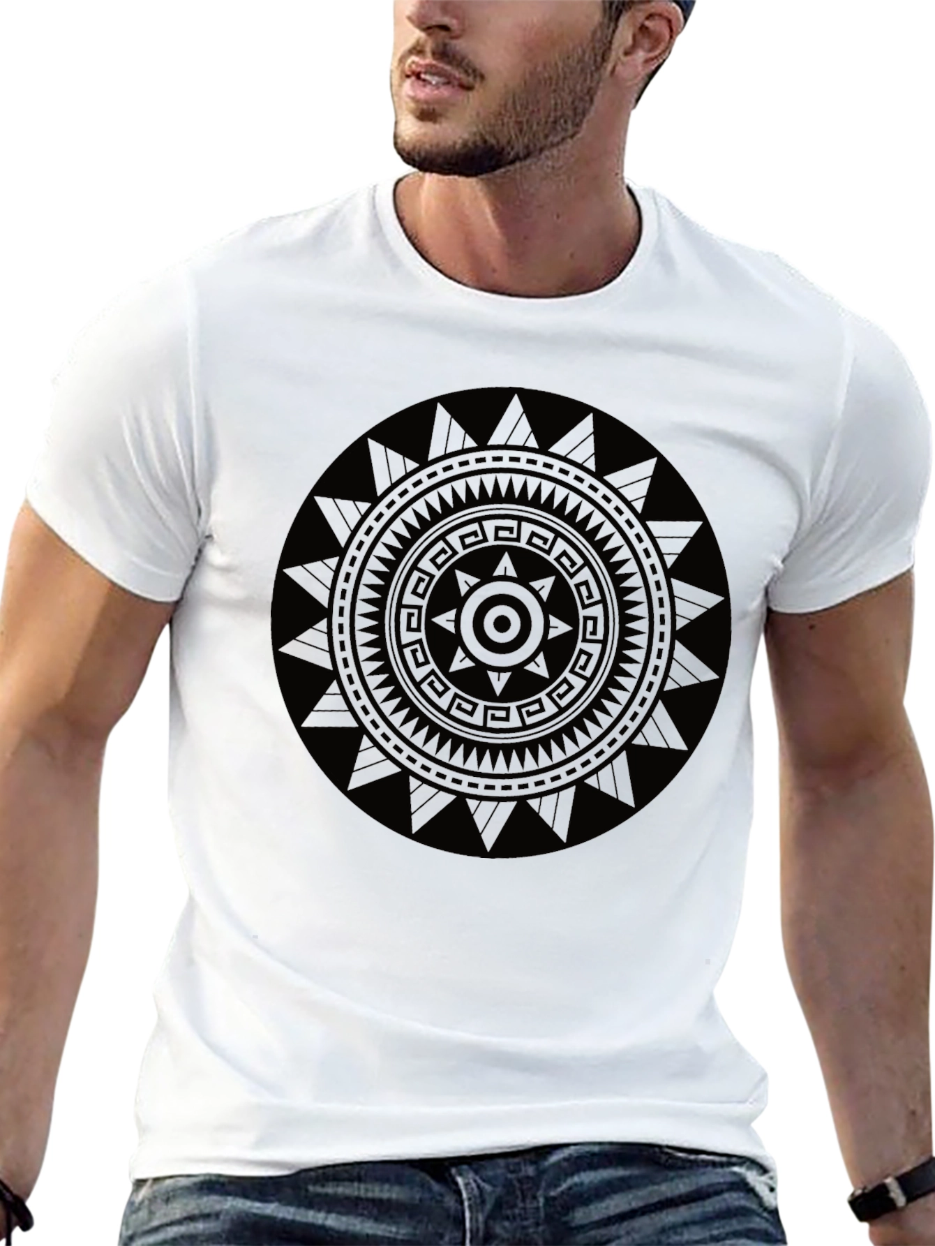 Camiseta Negra Hombre con Diseño Mandala Étnico