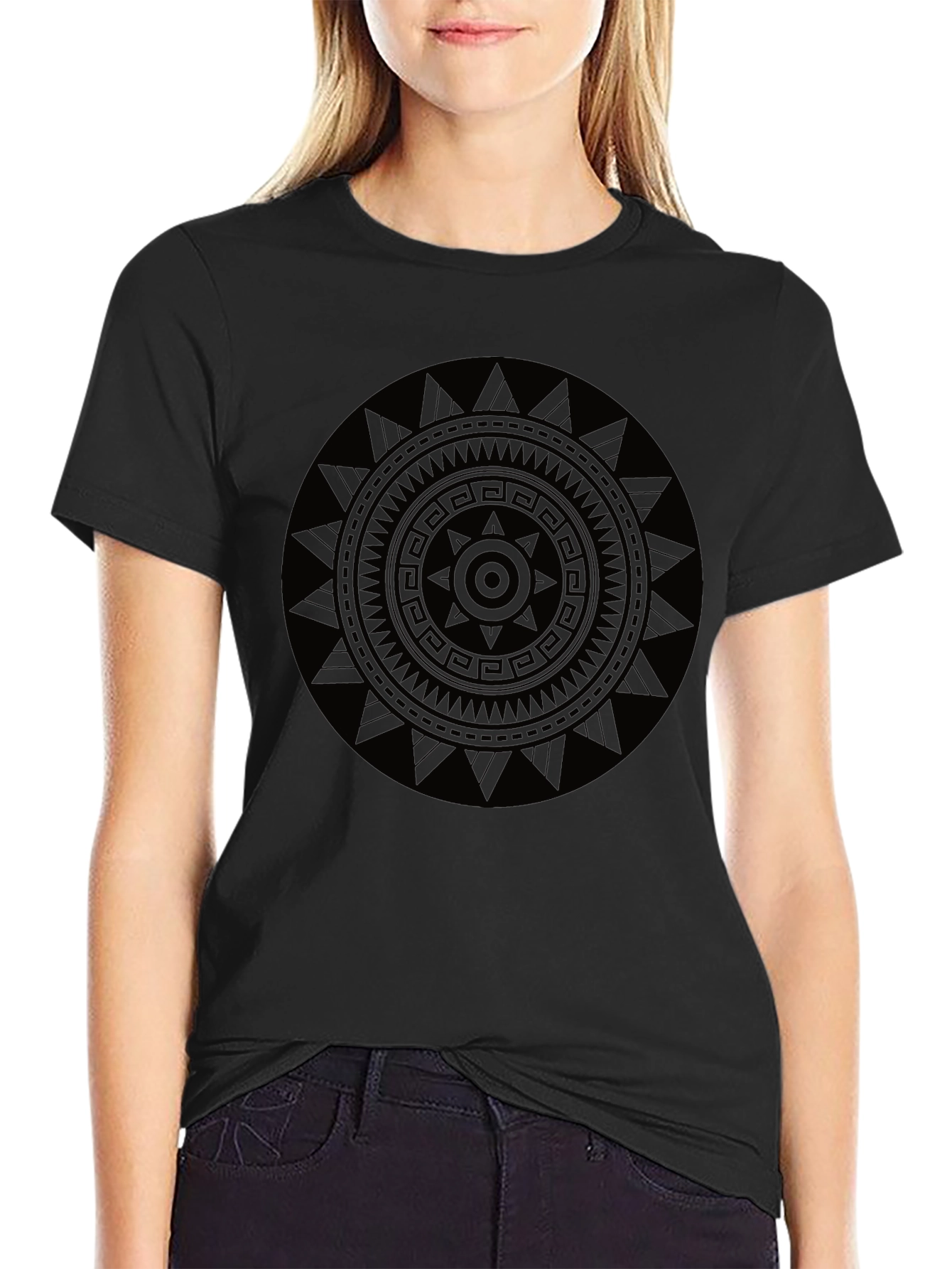 Camiseta Negra Hombre con Diseño Mandala Étnico