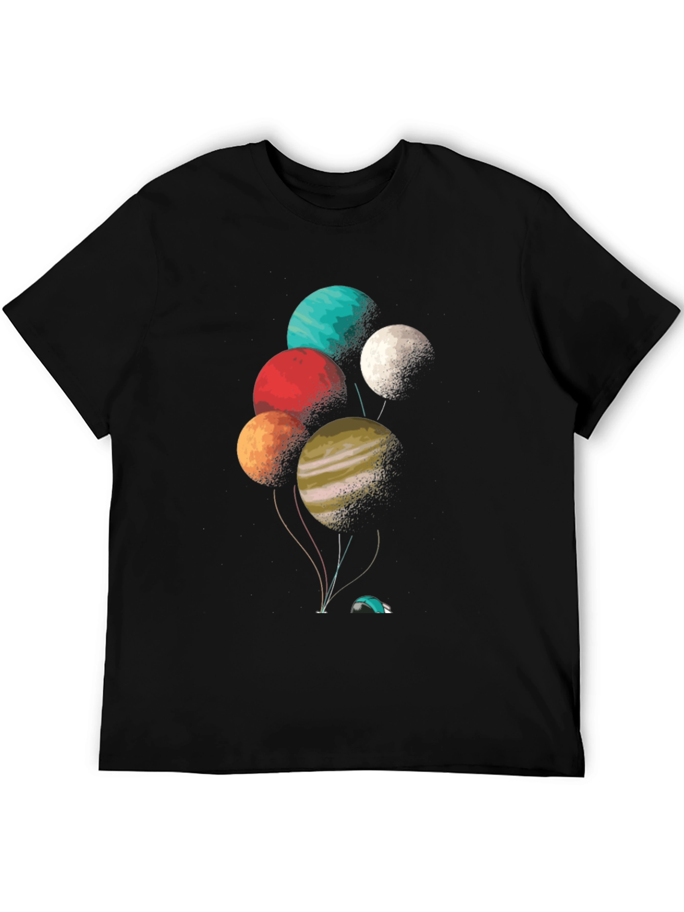 Camiseta Negra con Diseño de Planetas Globo