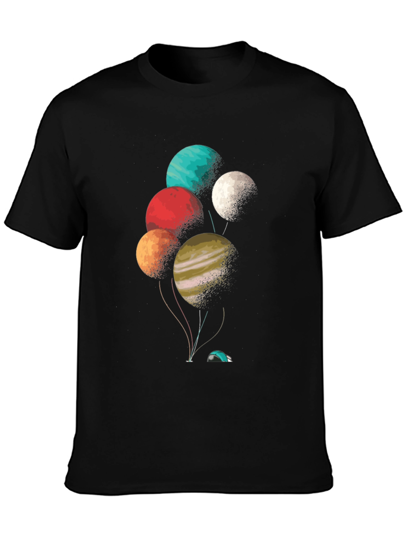 Camiseta Negra con Diseño de Planetas Globo