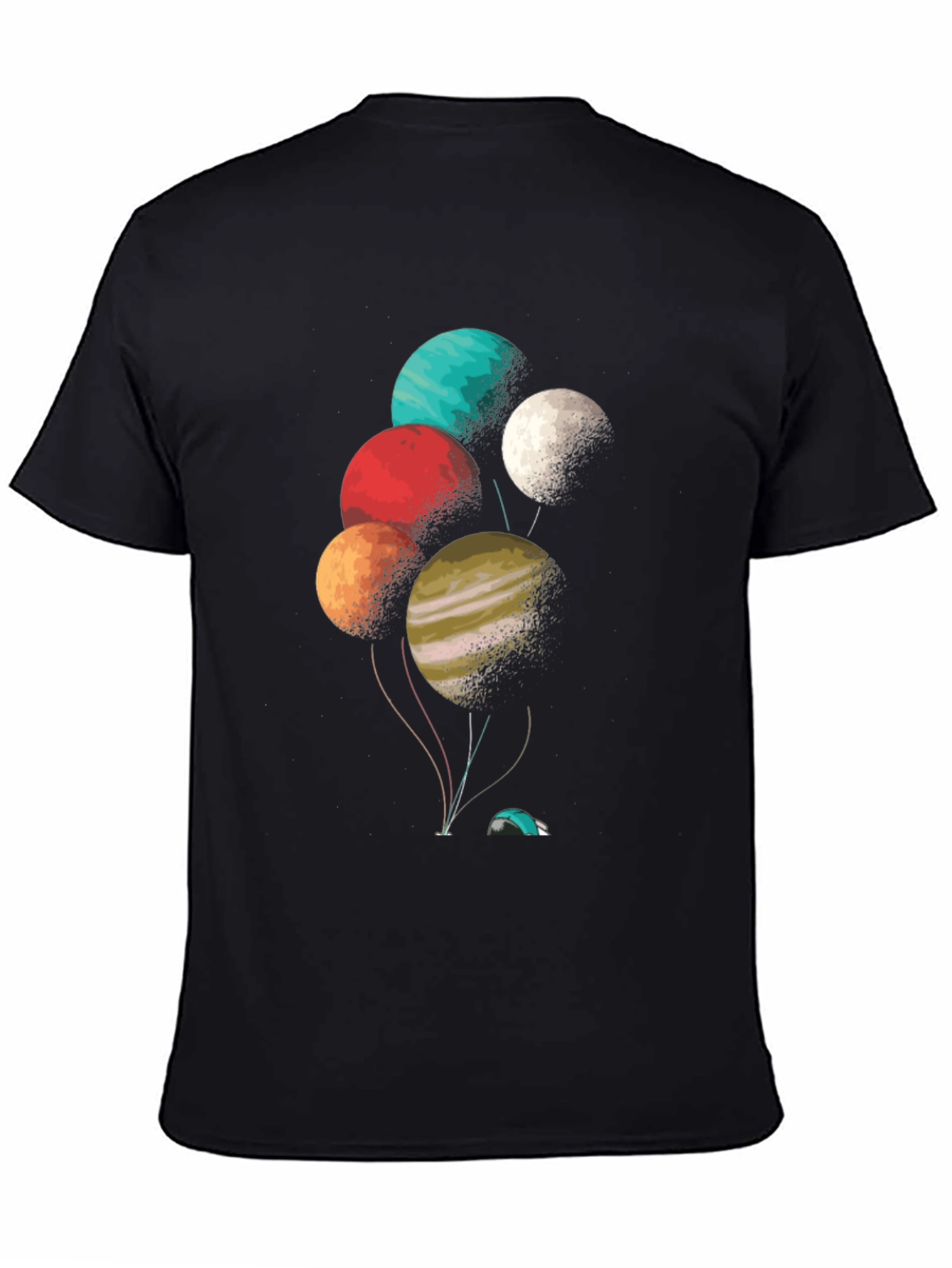 Camiseta Negra con Diseño de Planetas Globo