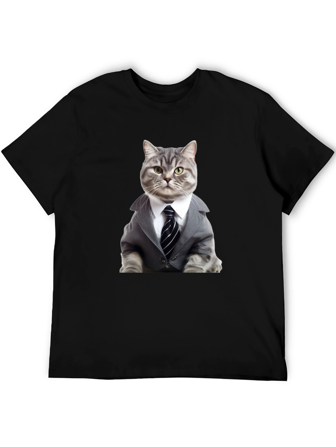 Camiseta Negra: Elegante Gato Empresario