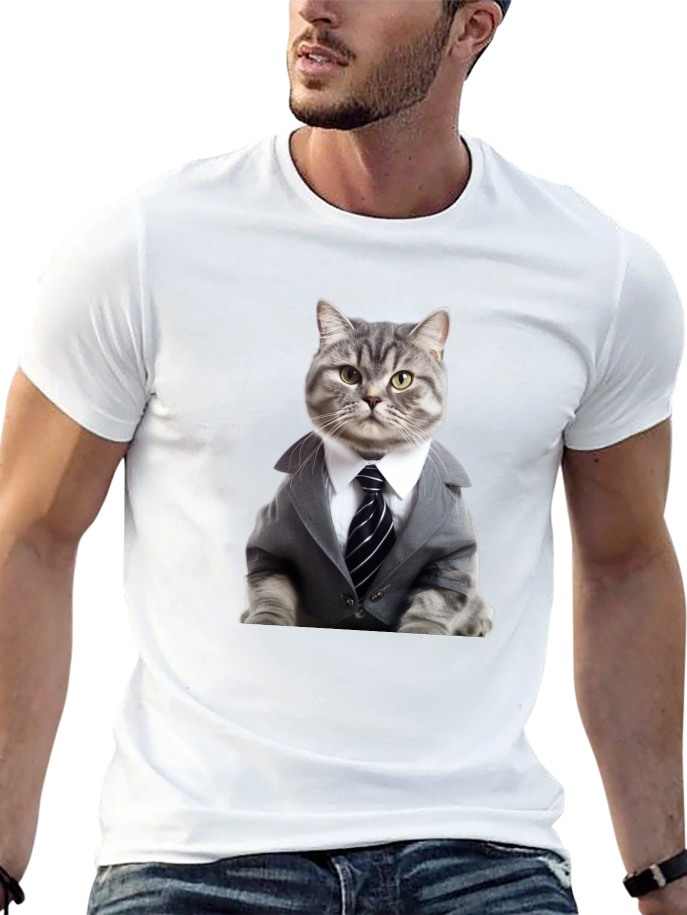 Camiseta Negra: Elegante Gato Empresario