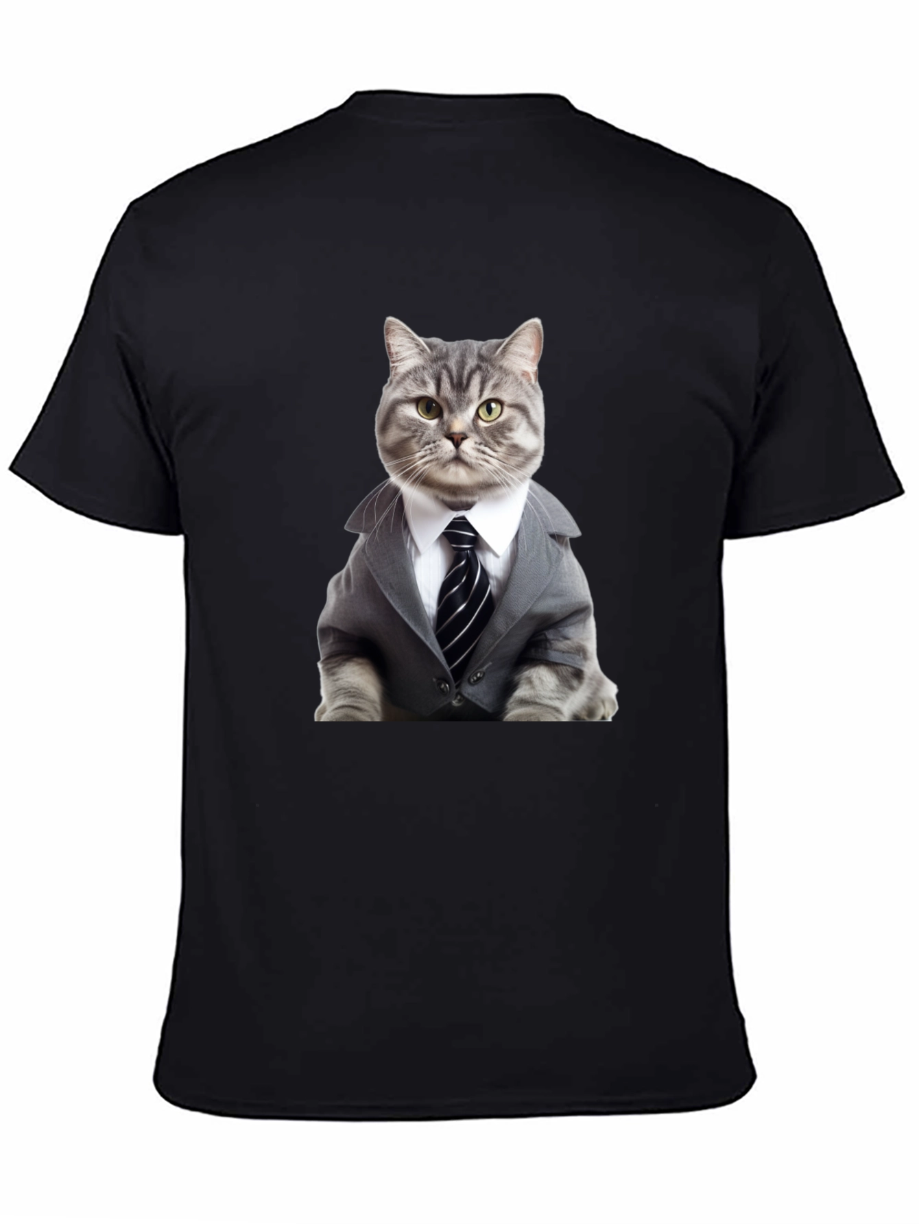Camiseta Negra: Elegante Gato Empresario