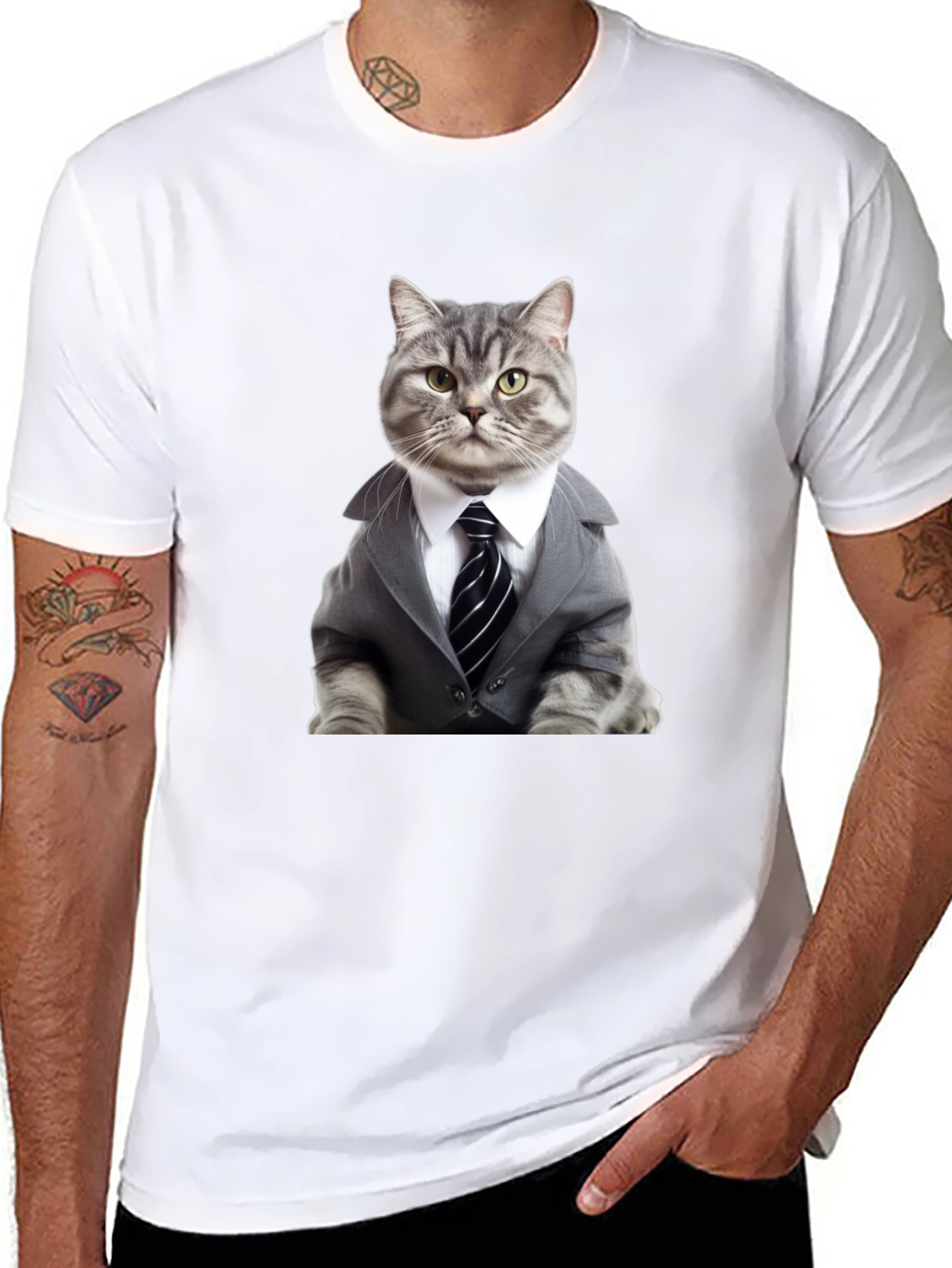 Camiseta Negra: Elegante Gato Empresario