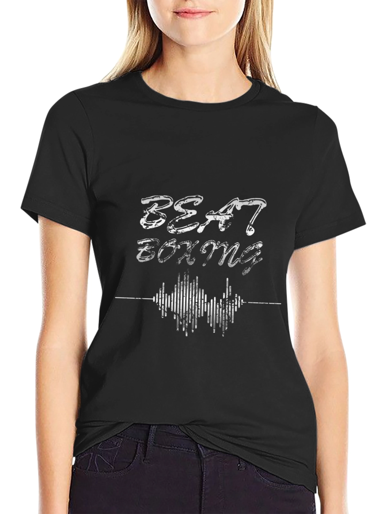 Camiseta Negra Estampada Beat Boxing