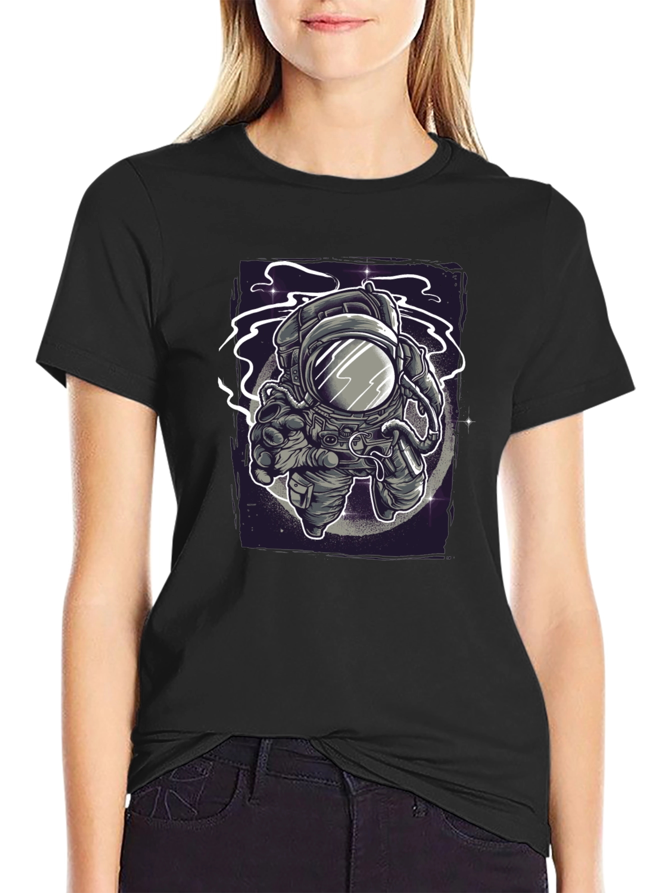 Camiseta Negra Estampado Astronauta