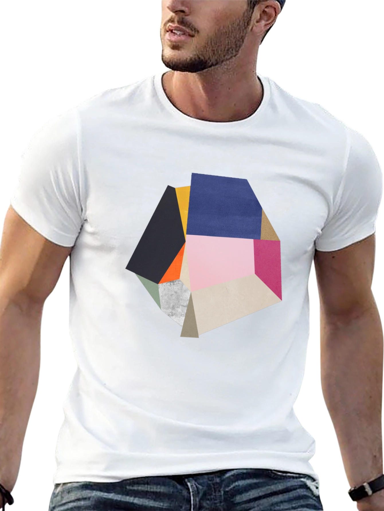 Camiseta Negra con Diseño Abstracto Geométrico