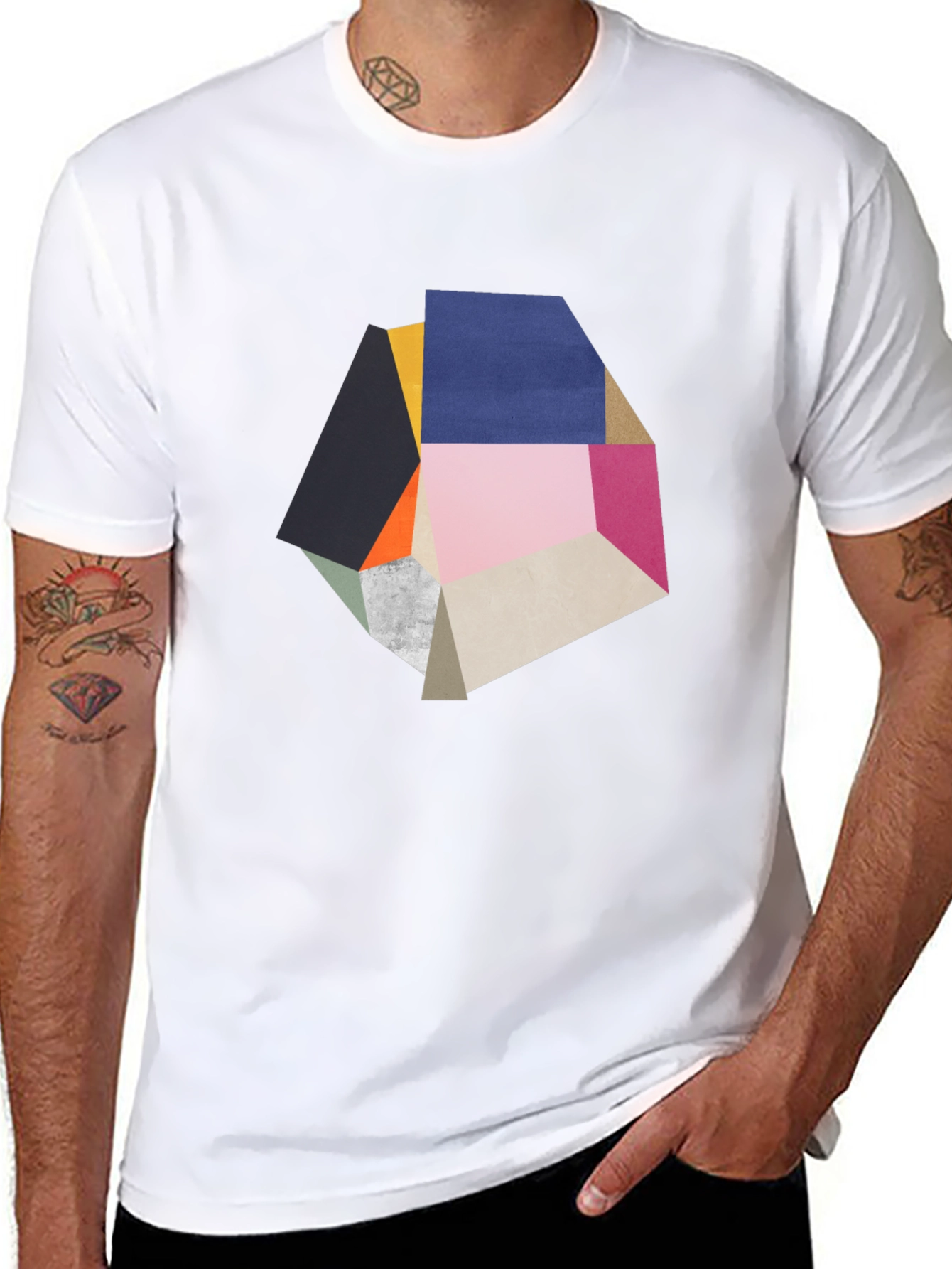 Camiseta Negra con Diseño Abstracto Geométrico