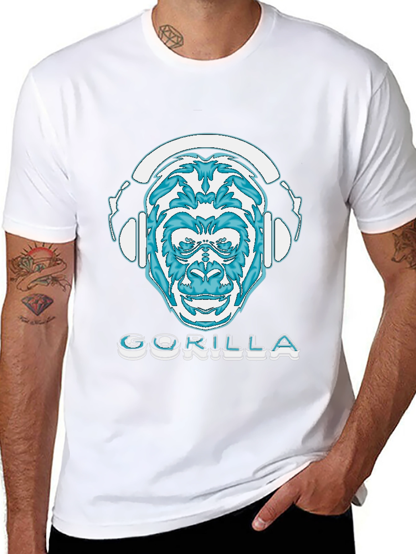 Camiseta Negra con Diseño de Gorila DJ