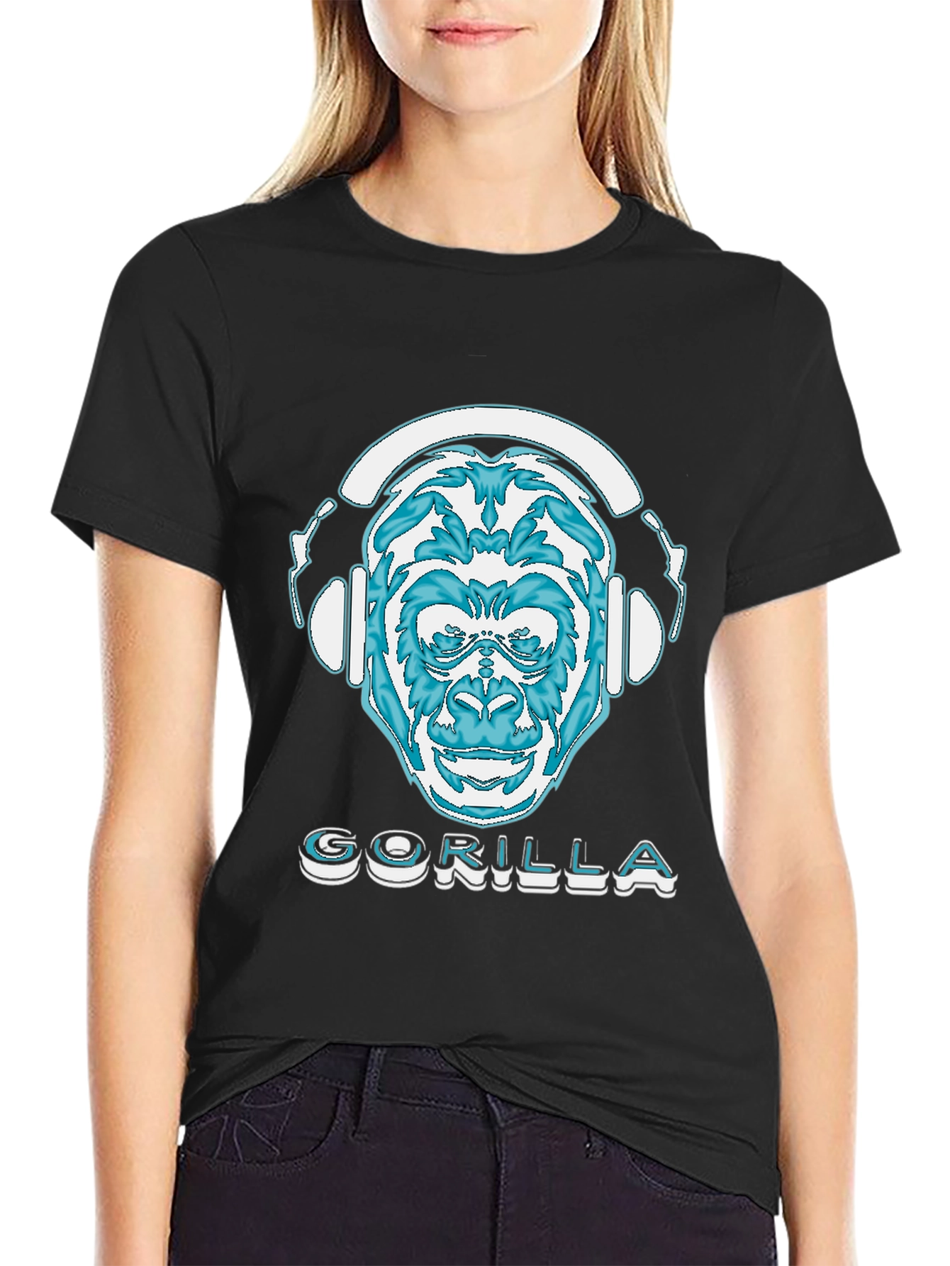Camiseta Negra con Diseño de Gorila DJ