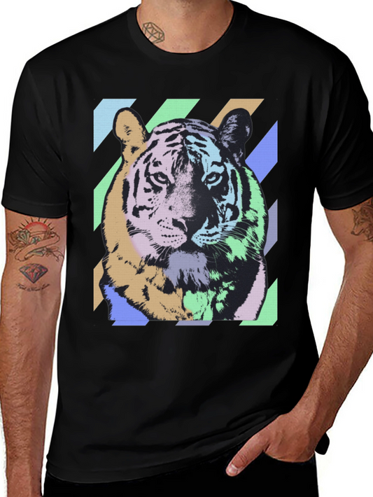 Camiseta Negra con Diseño de Tigre Abstracto