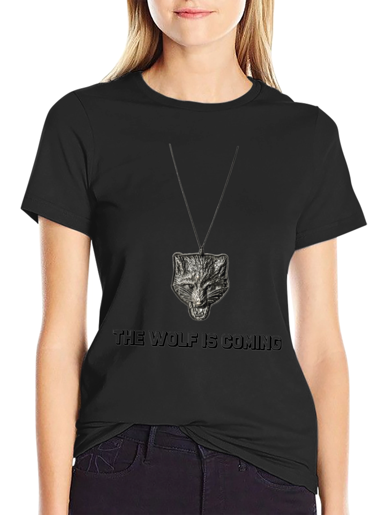 Camiseta Negra Lobo Colgante - Estilo Único