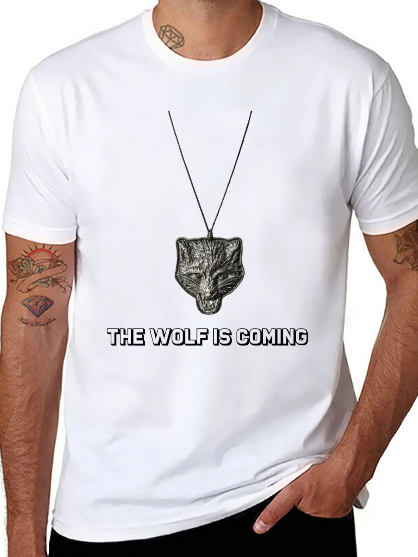 Camiseta Negra Lobo Colgante - Estilo Único