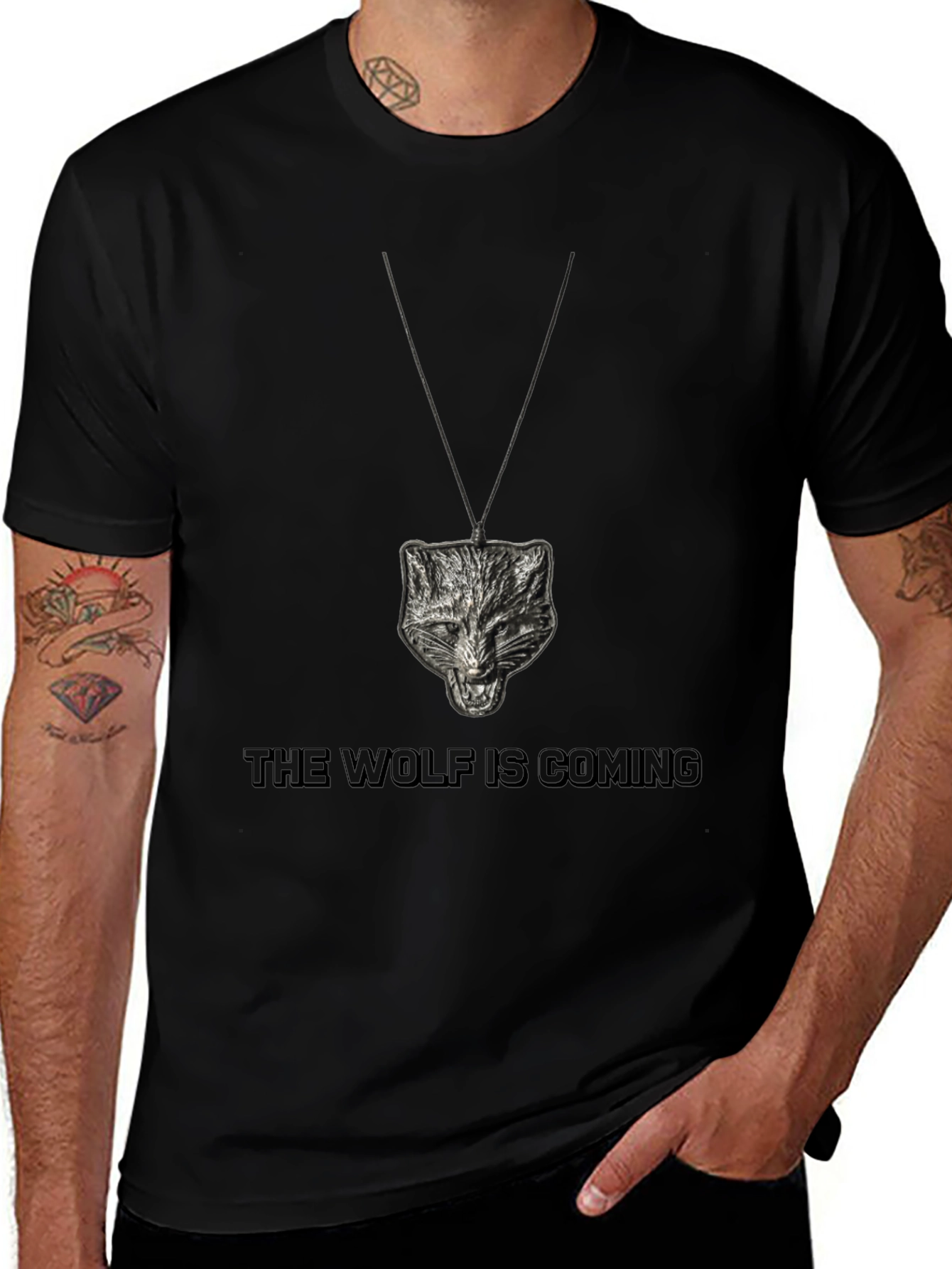 Camiseta Negra Lobo Colgante - Estilo Único