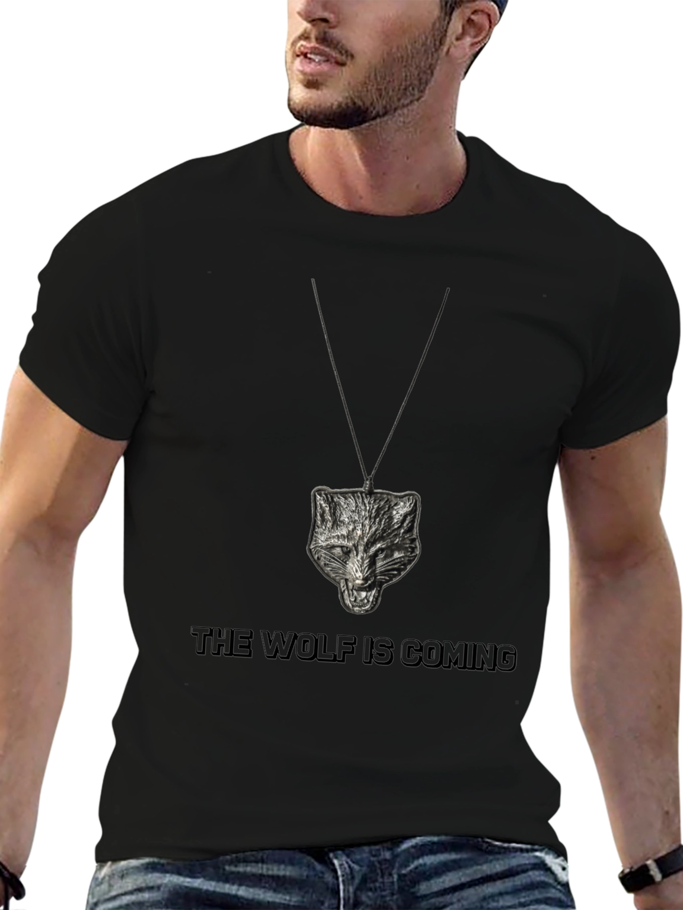 Camiseta Negra Lobo Colgante - Estilo Único