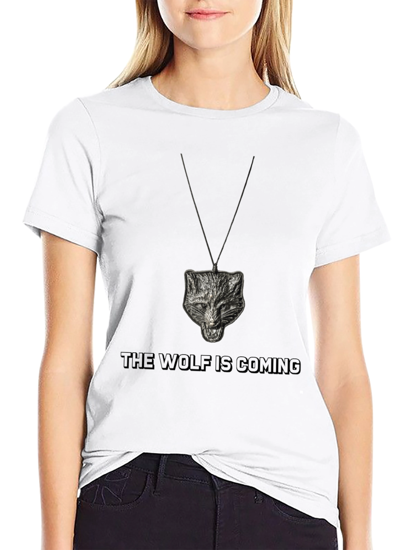 Camiseta Negra Lobo Colgante - Estilo Único