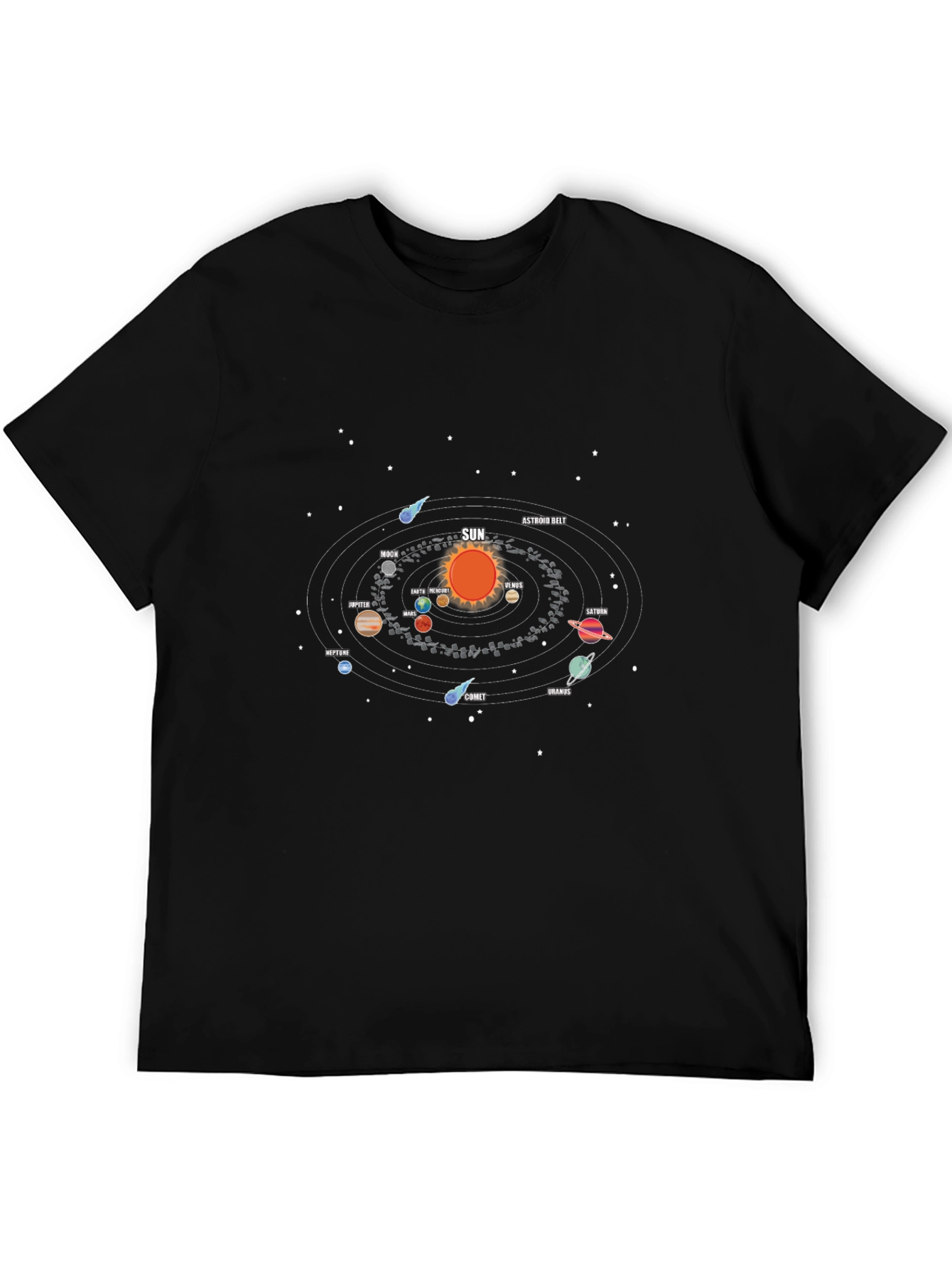 Camiseta Negra con Diseño del Sistema Solar