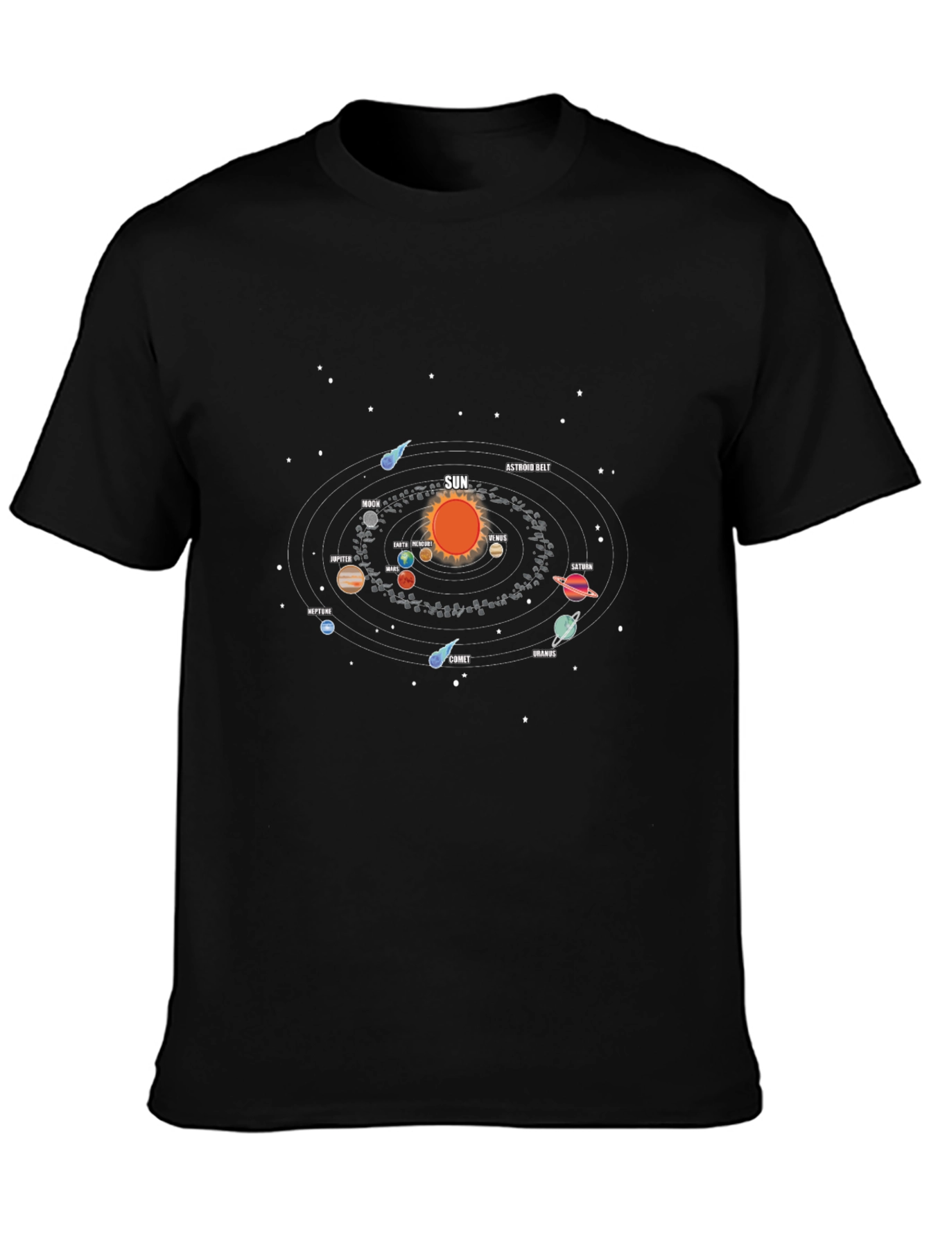 Camiseta Negra con Diseño del Sistema Solar