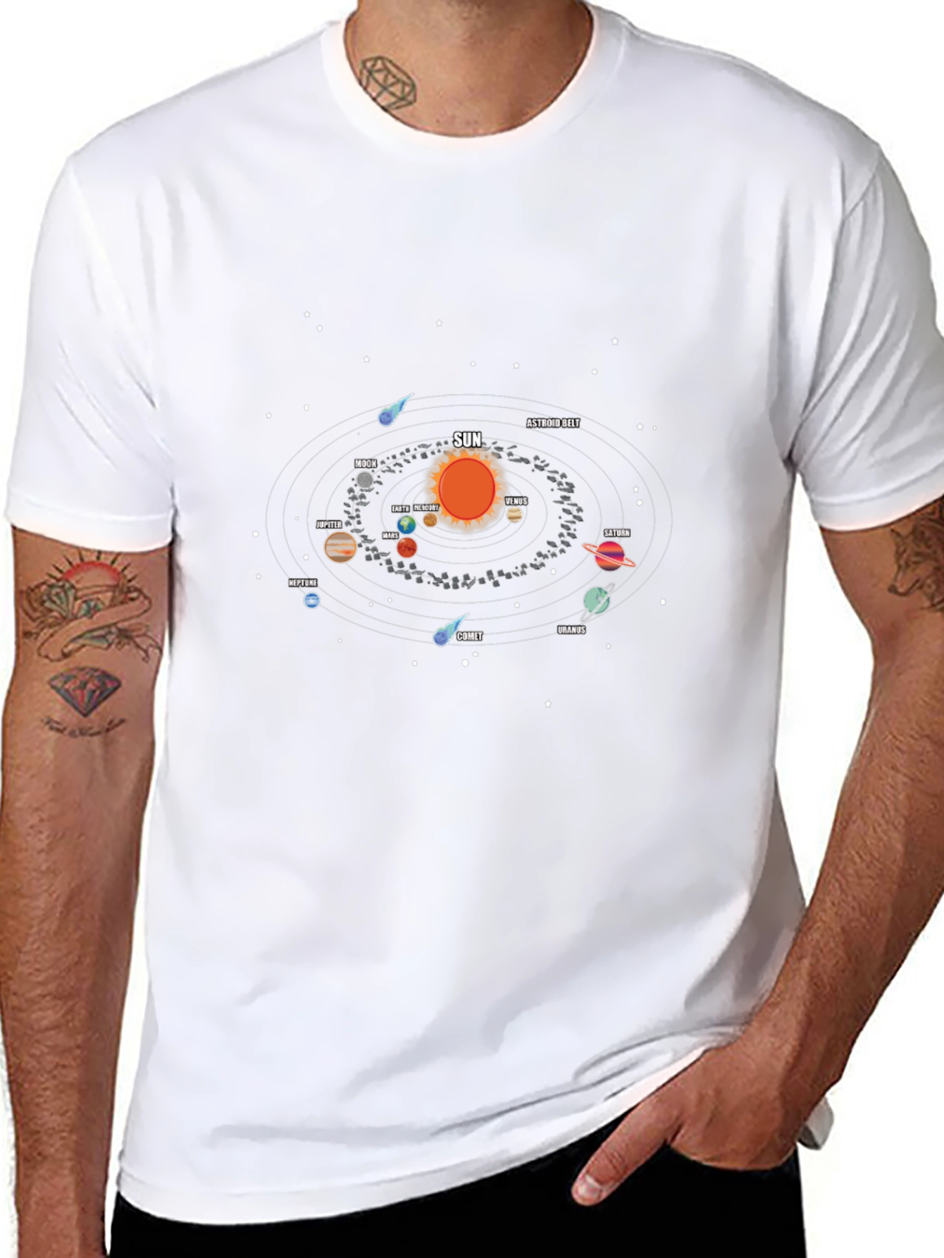 Camiseta Negra con Diseño del Sistema Solar