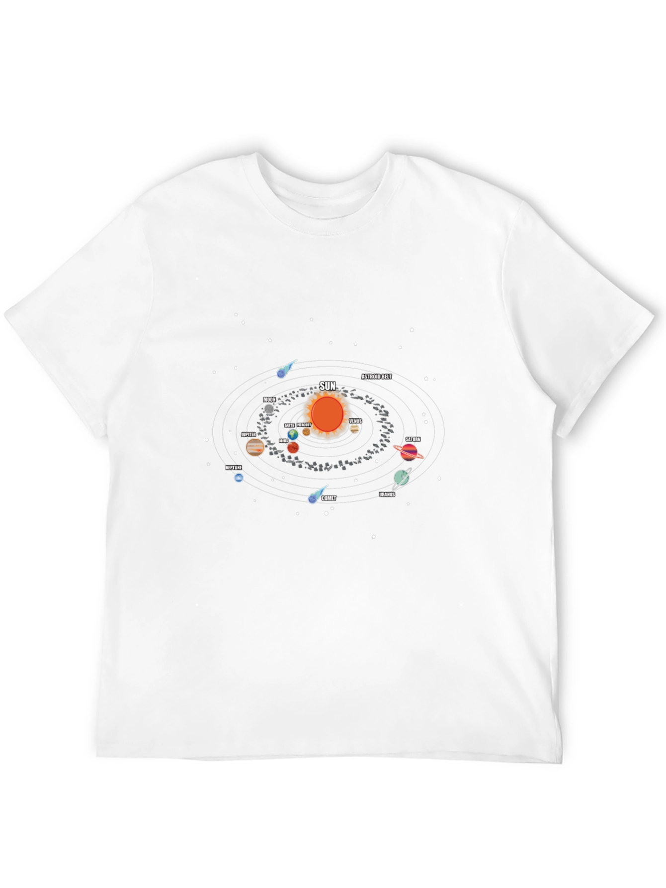 Camiseta Negra con Diseño del Sistema Solar