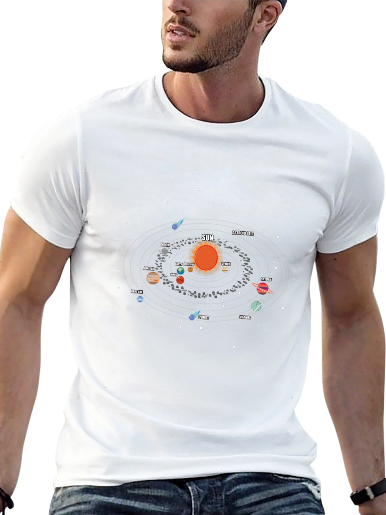 Camiseta Negra con Diseño del Sistema Solar