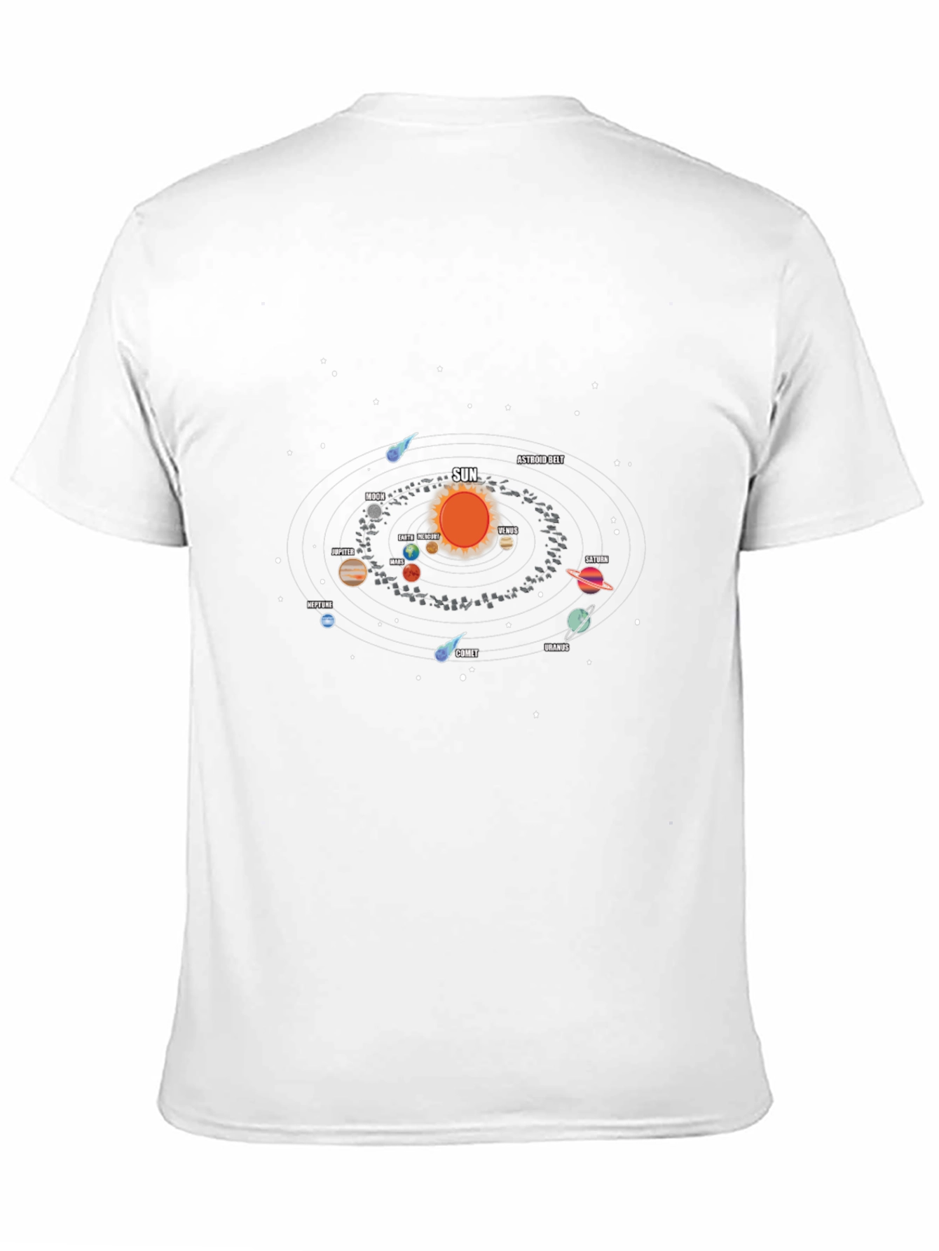 Camiseta Negra con Diseño del Sistema Solar