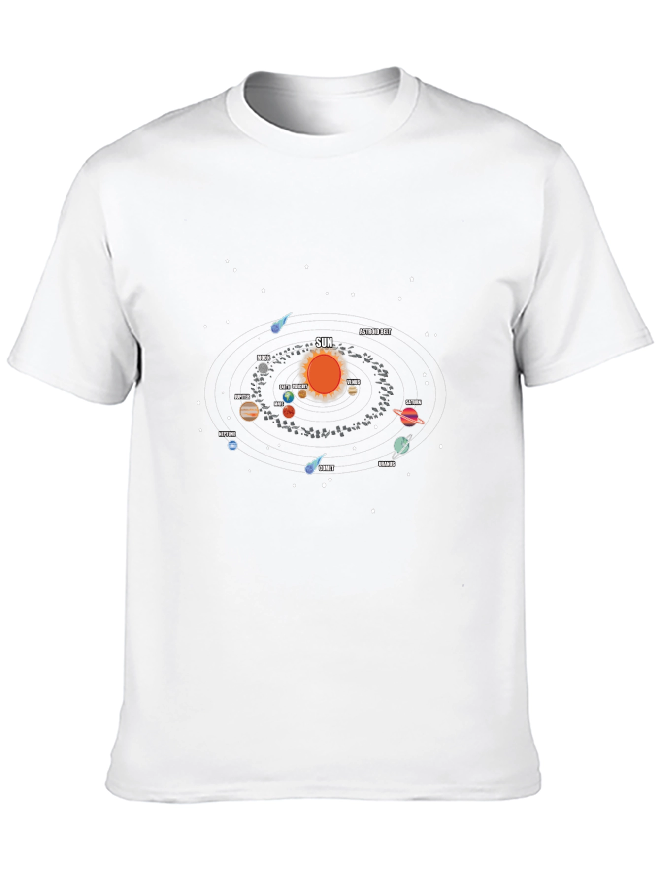 Camiseta Negra con Diseño del Sistema Solar