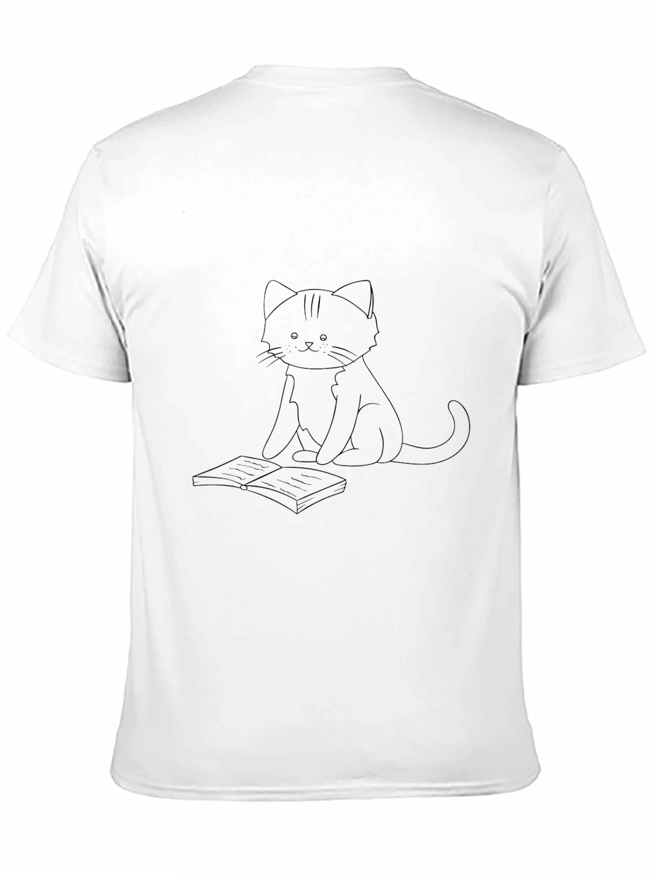 Camiseta Negra con Diseño de Gato Lector