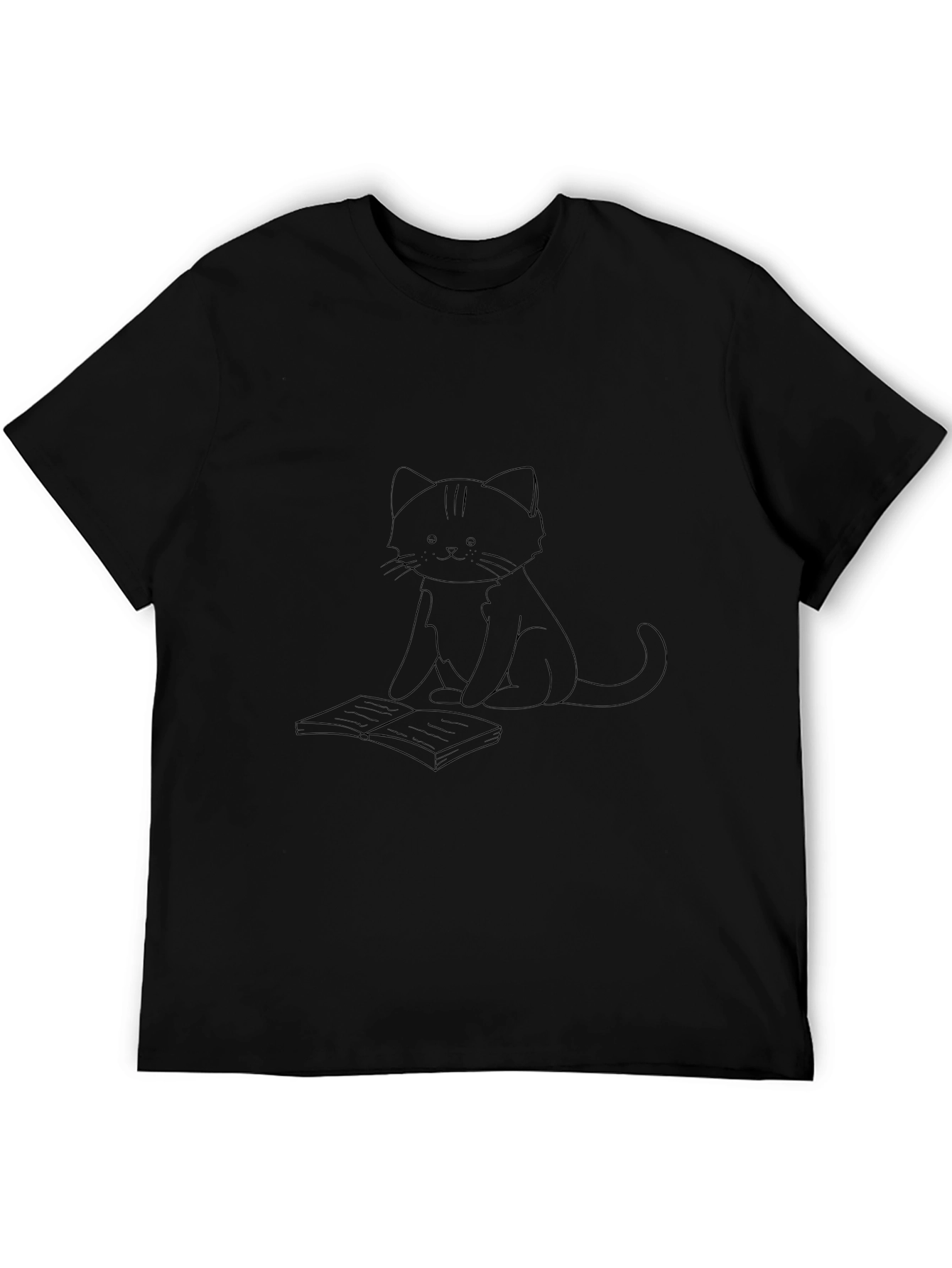 Camiseta Negra con Diseño de Gato Lector