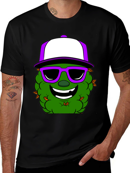 Camiseta Negra con Diseño de Marihuana con Gafas y Gorra
