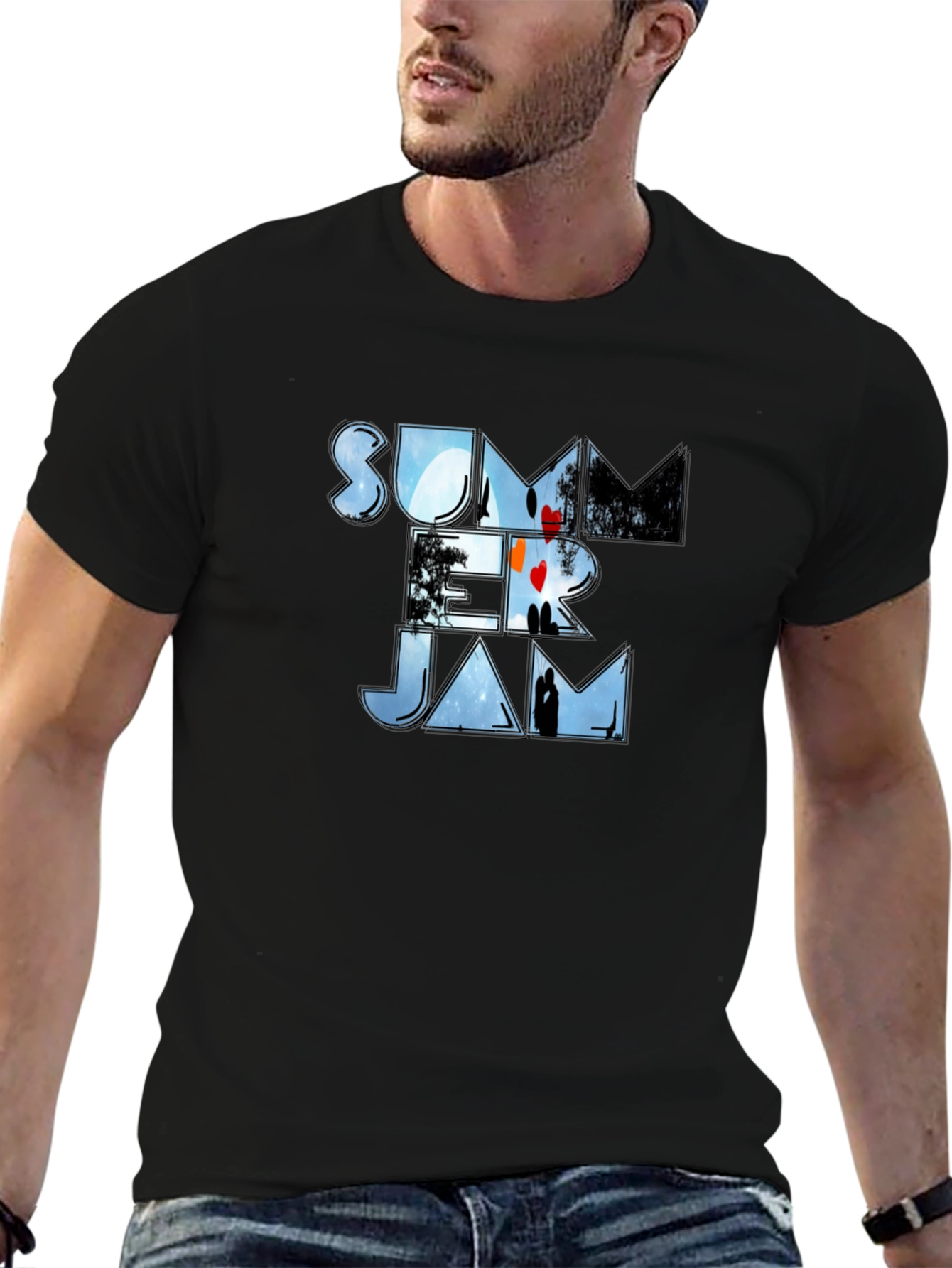 Camiseta Negra Summer Jam Estampada Unisex