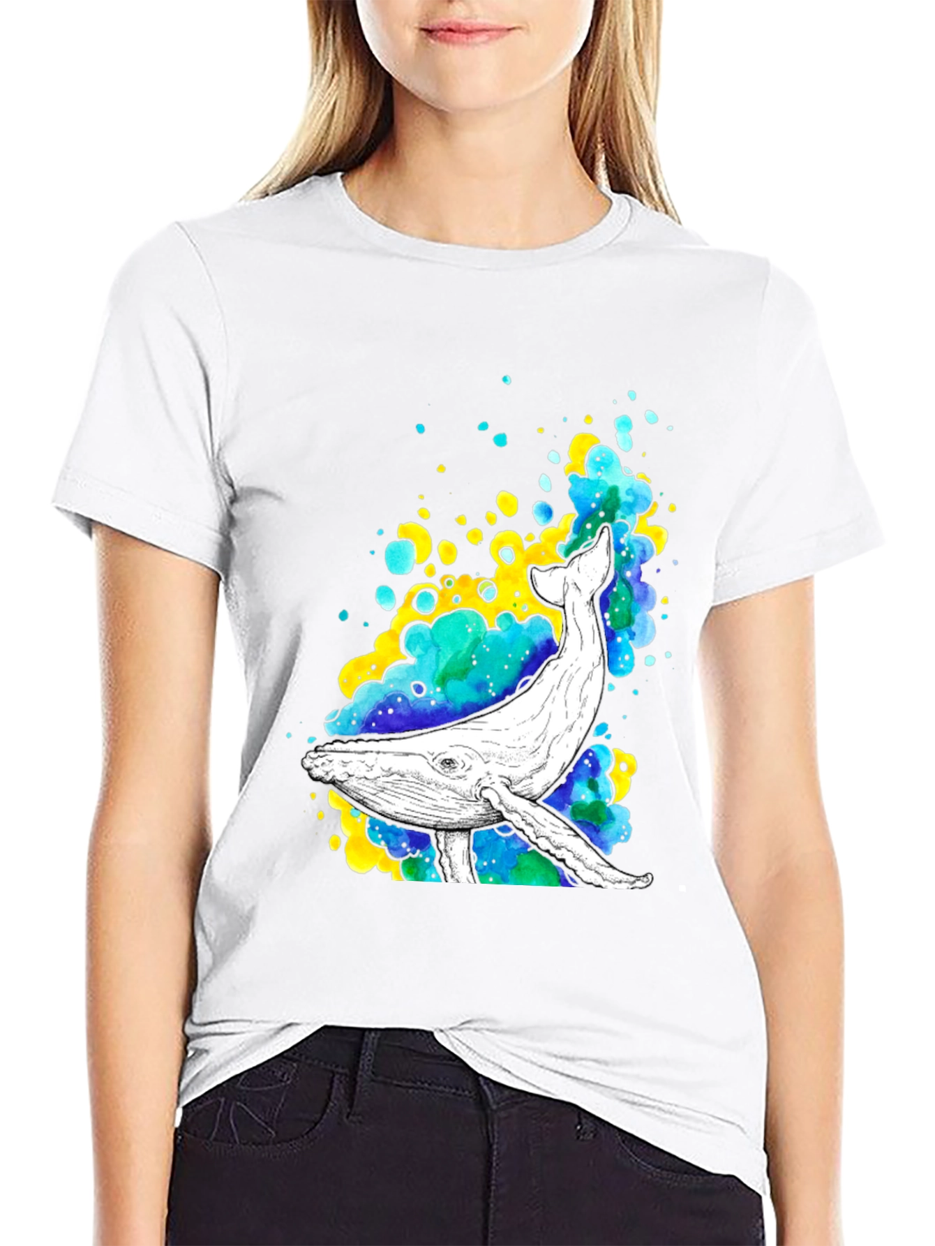 Camiseta Negra con Diseño de Ballena Acuática