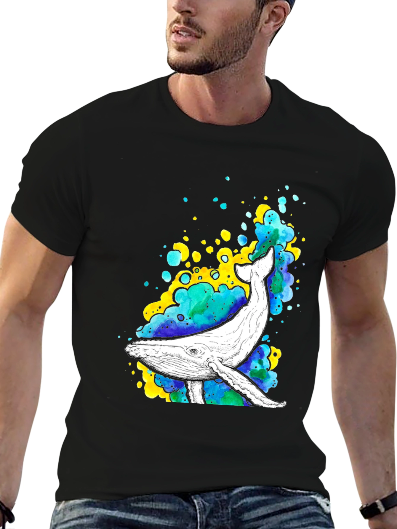 Camiseta Negra con Diseño de Ballena Acuática
