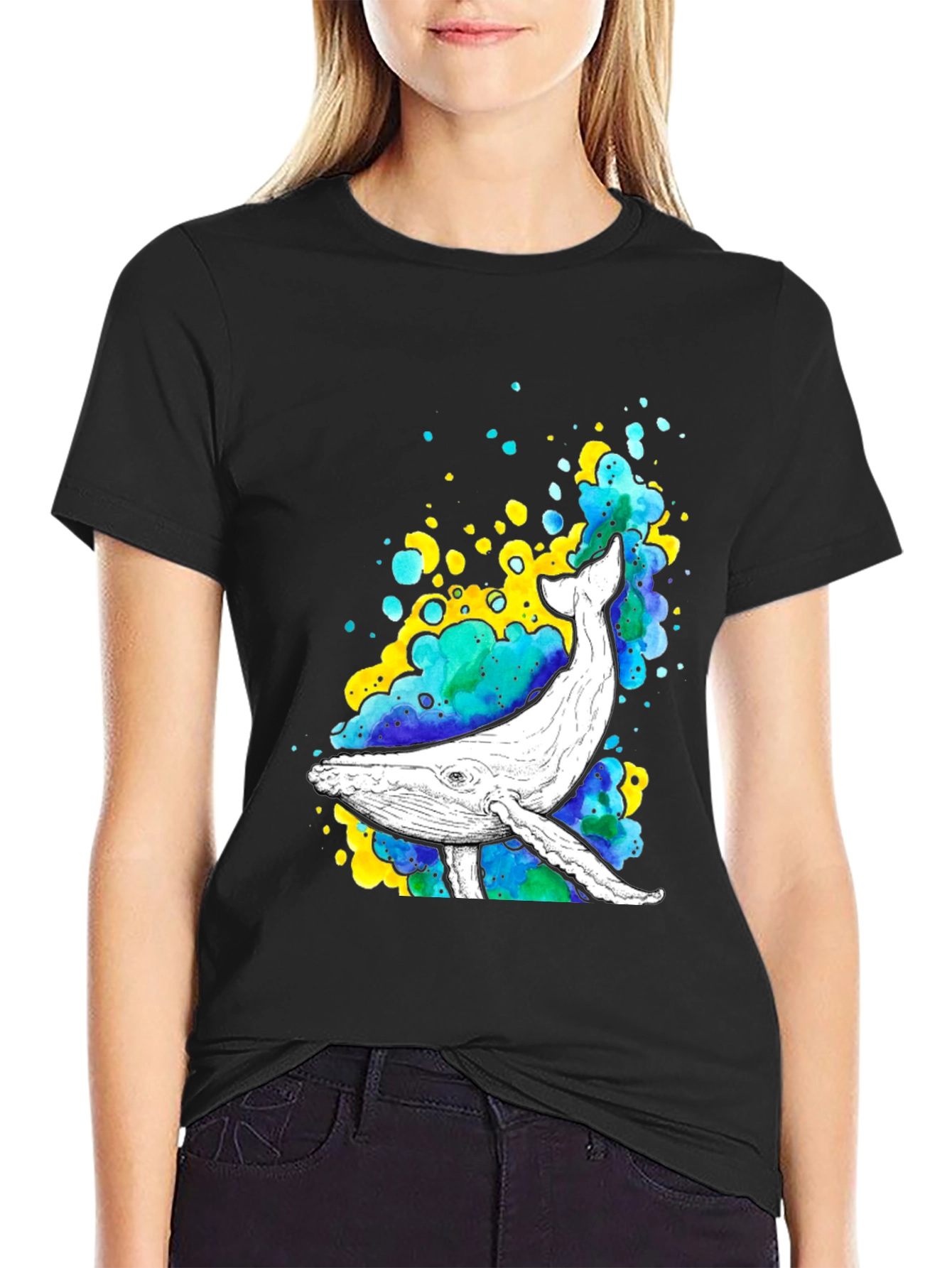 Camiseta Negra con Diseño de Ballena Acuática