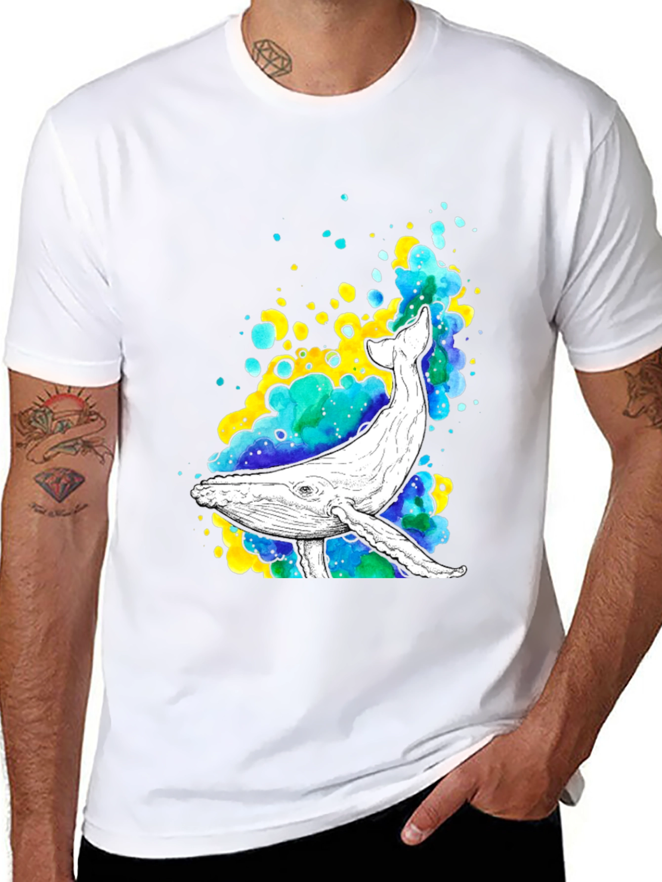 Camiseta Negra con Diseño de Ballena Acuática