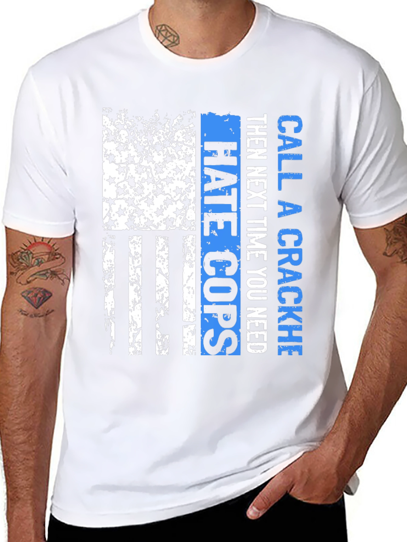 Camiseta Negra con Diseño Bandera Americana Policial
