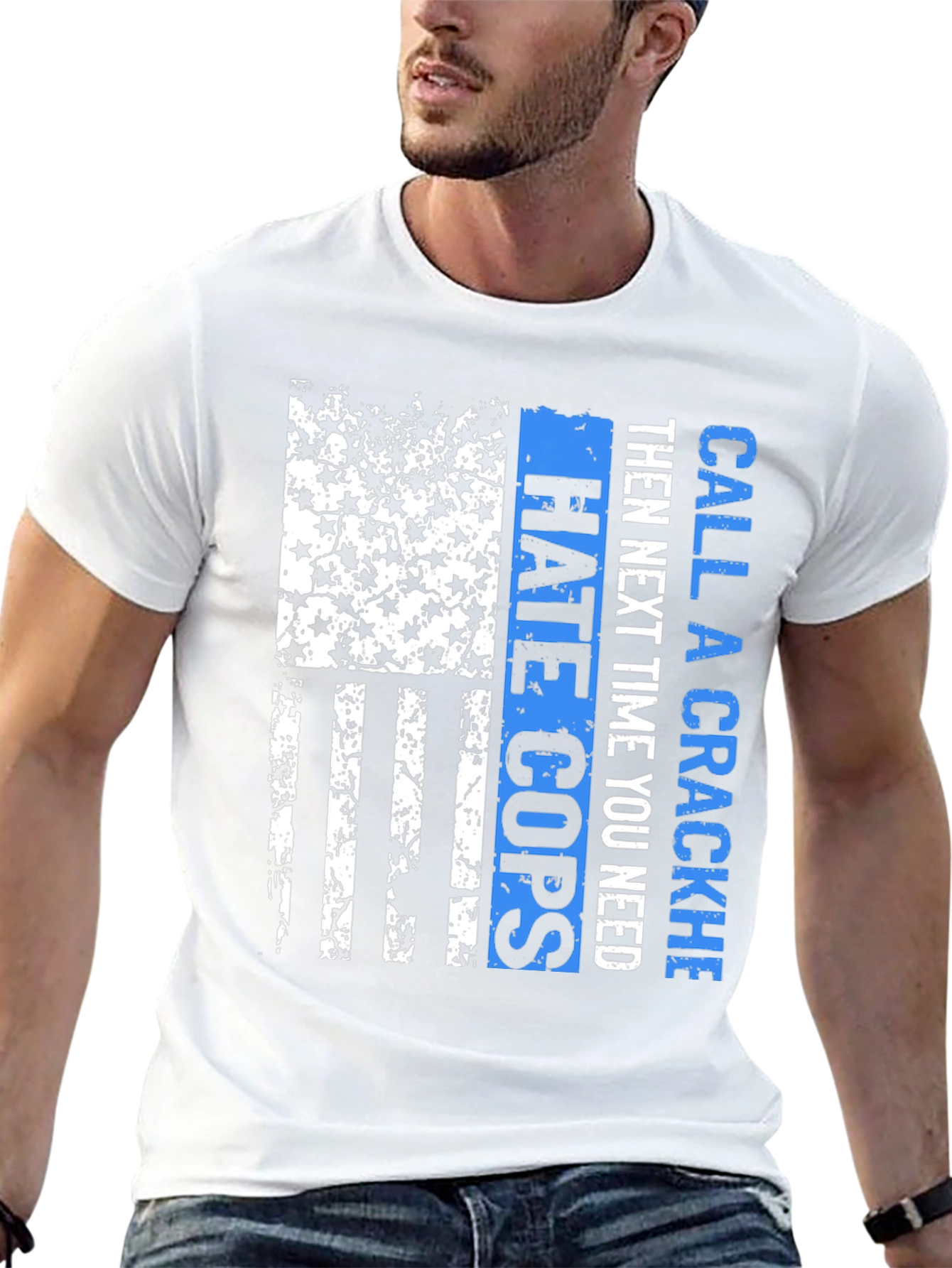 Camiseta Negra con Diseño Bandera Americana Policial